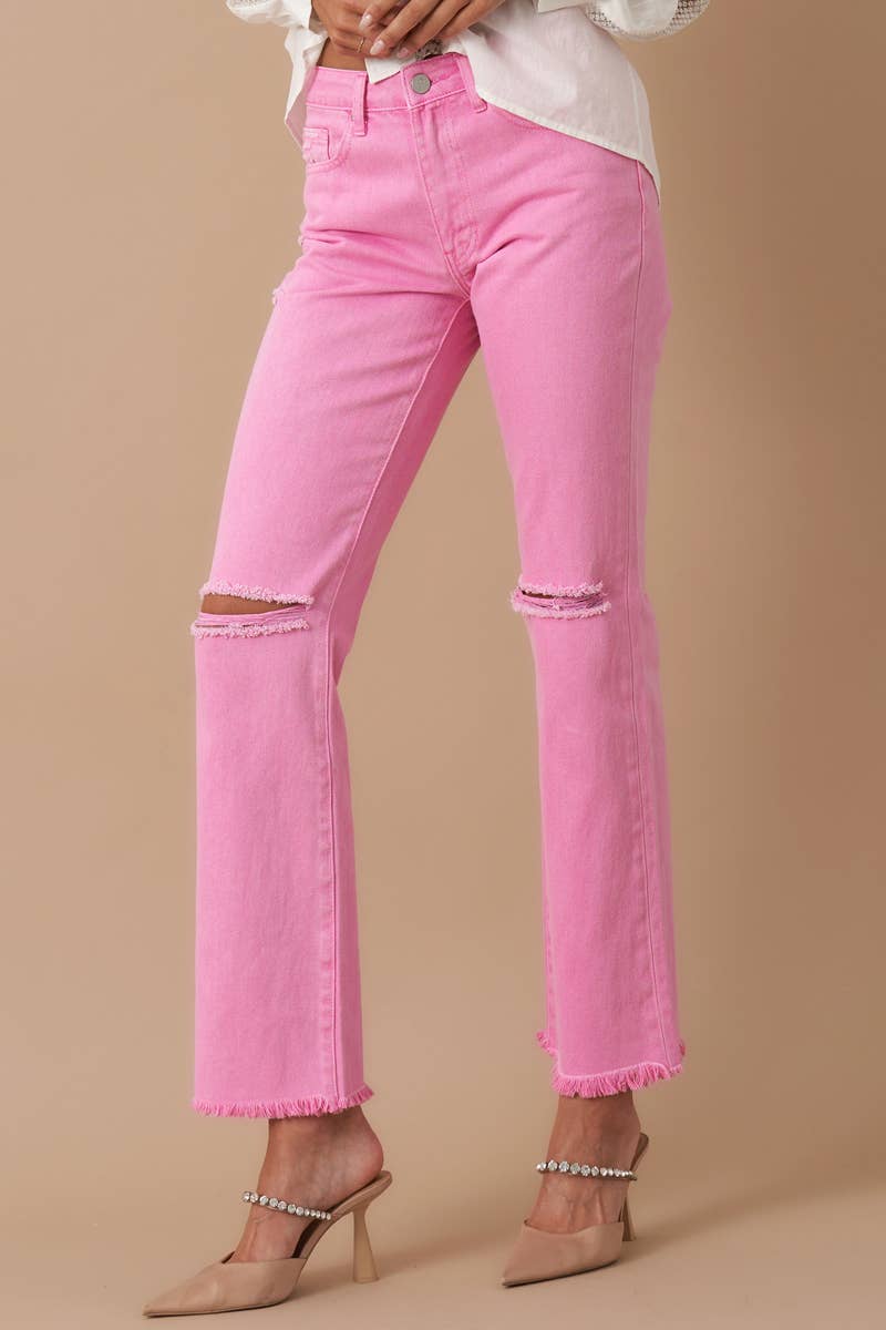 High Waisted Pink Denim