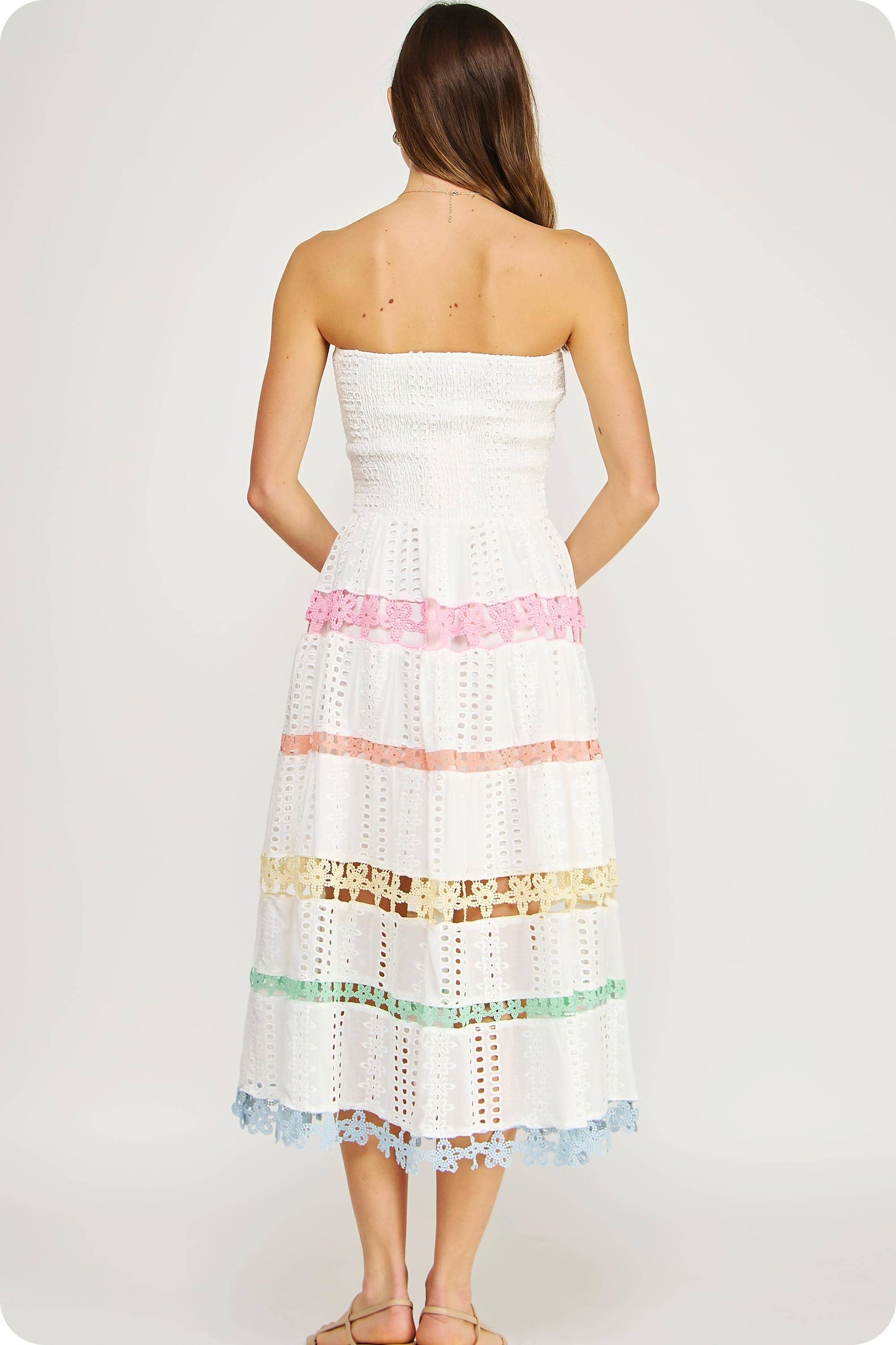 Color Block Lace Trim Midi Dress