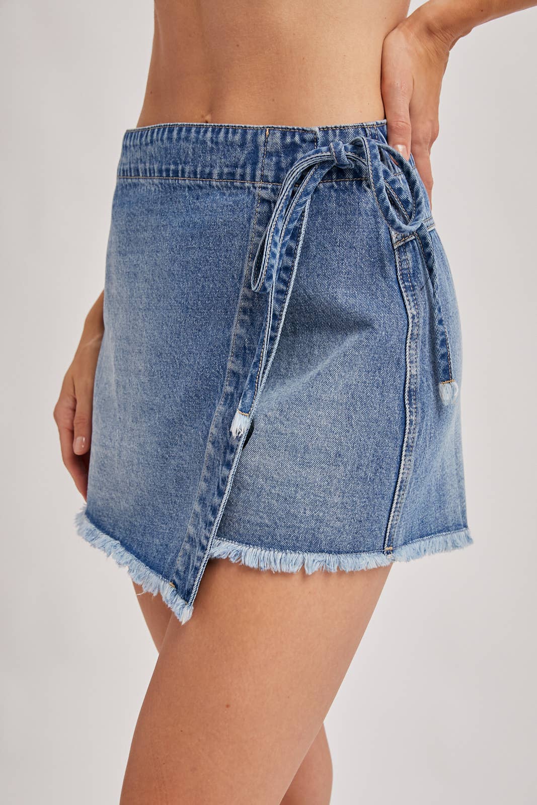 DENIM OVERLAPPING FRONT SKORT