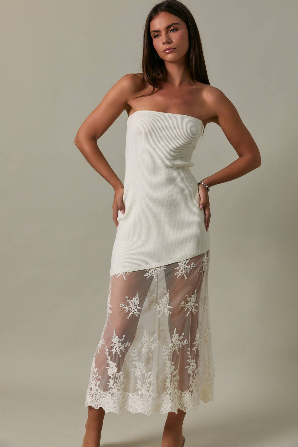 *Lace Skirt Sweater Tube Dress