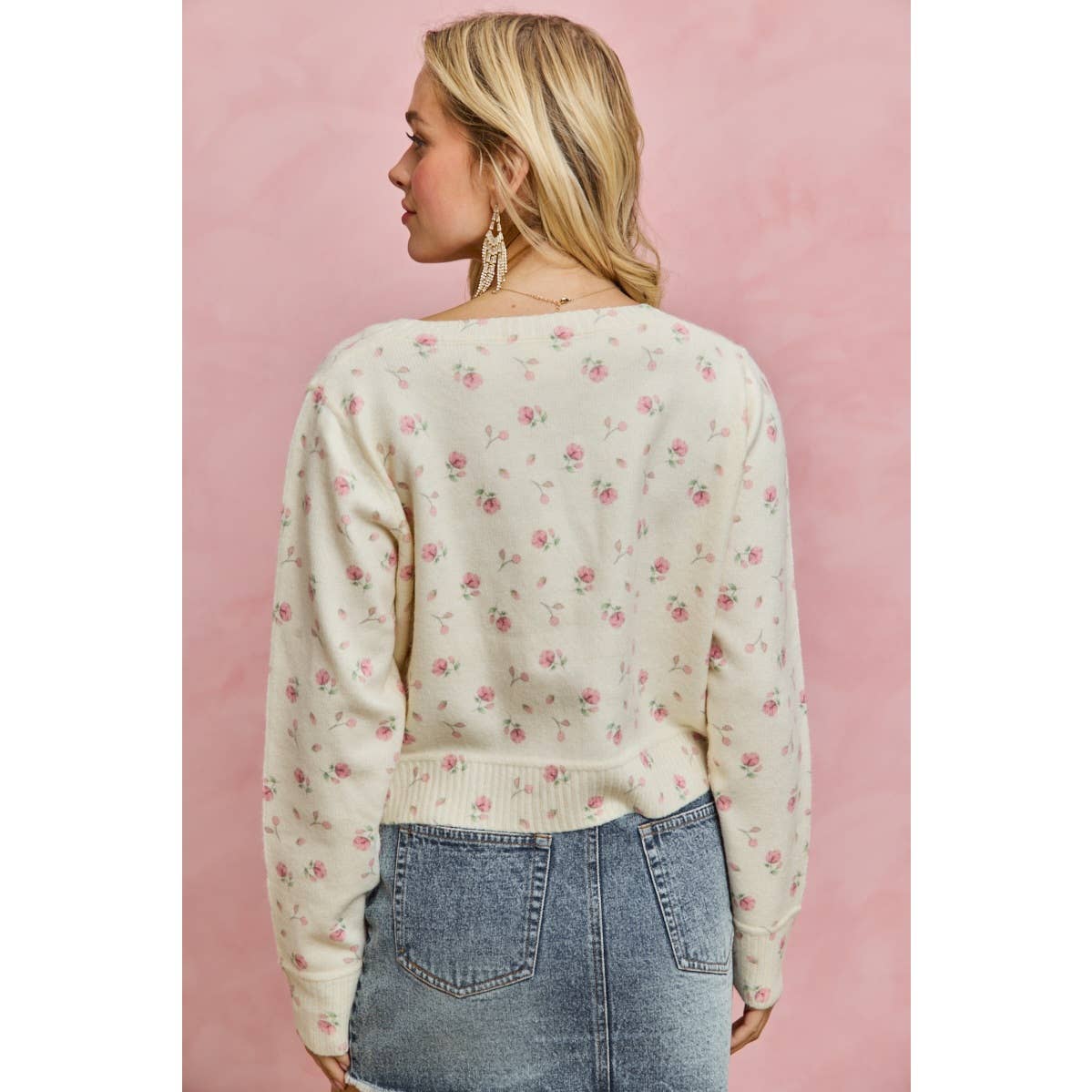FLORAL PRINT BUTTON DOWN CARDIGAN SWEATER TOP