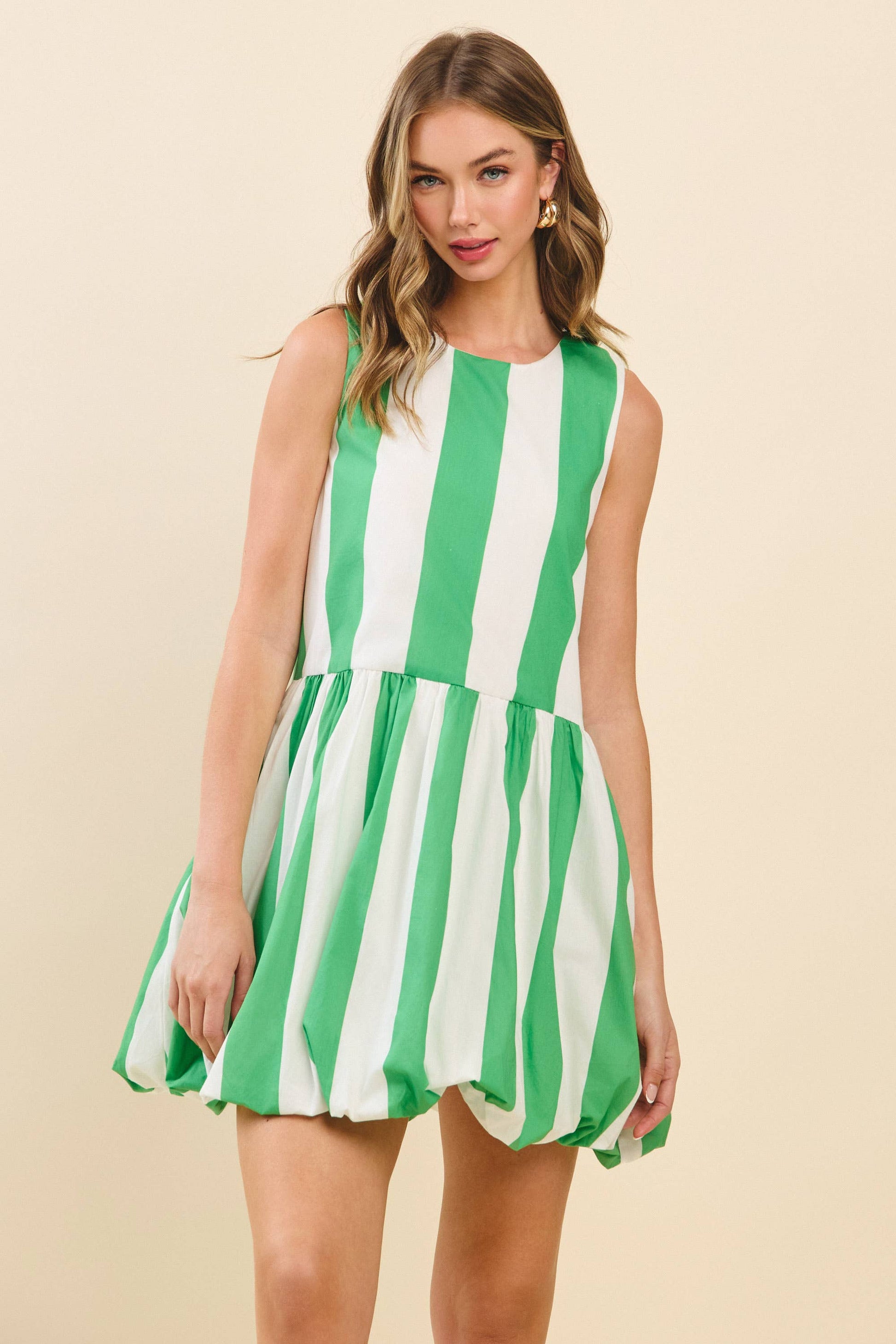 CD05939-Bold Vertical Stripes Gathered Drop Waist Dress