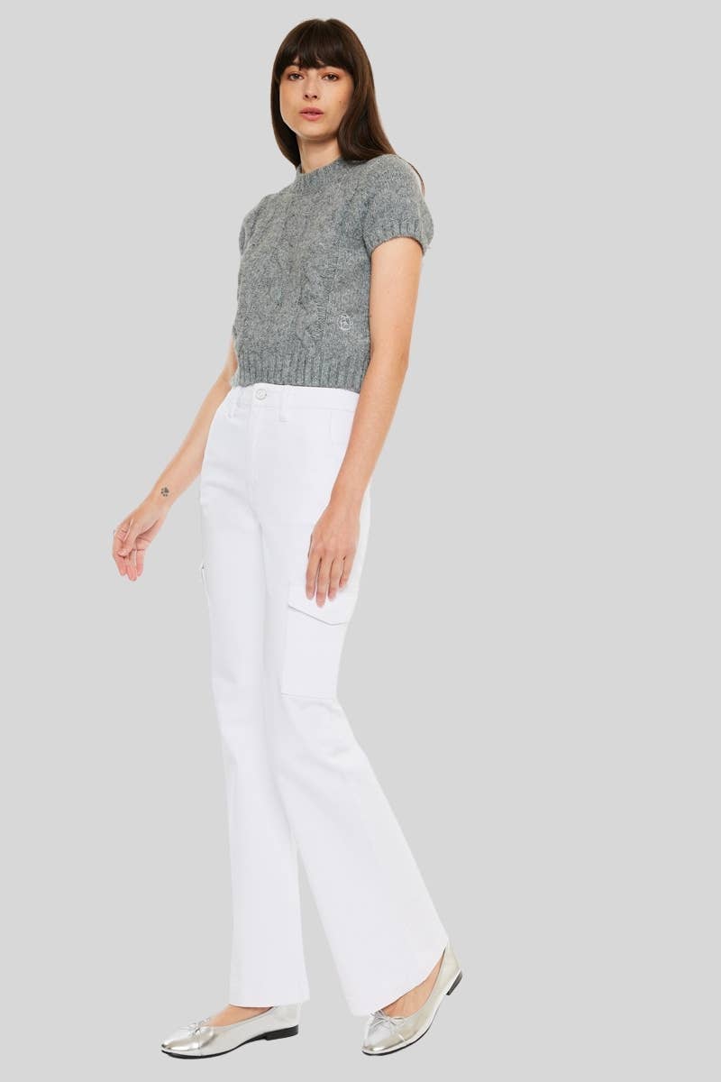 *Kan Can High Rise Wide Flare Jeans - White