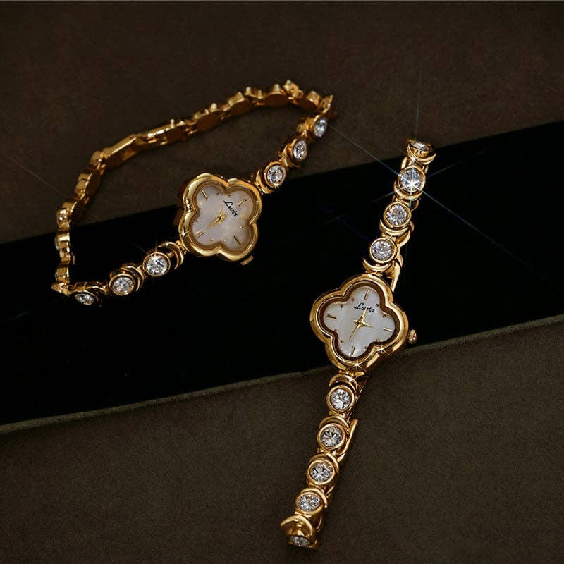 Lucky Four Leaf Clover Rhinestone Bracelet Watch