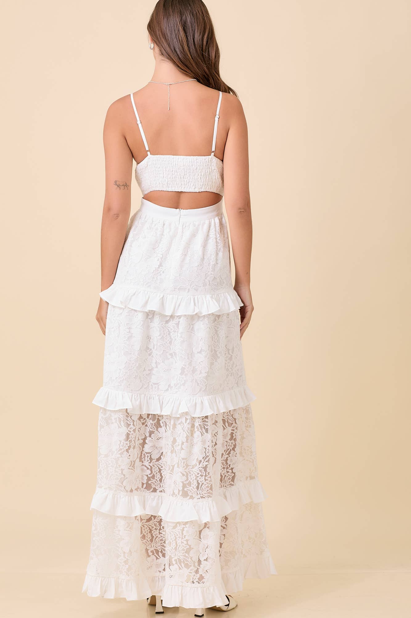 Lace Maxi Dress With Ruffle Tier And Thigh Slit