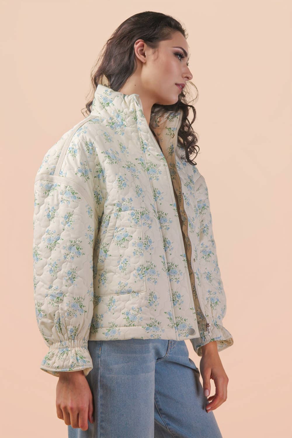Floral Print Quilted Oversized Casual Jacket