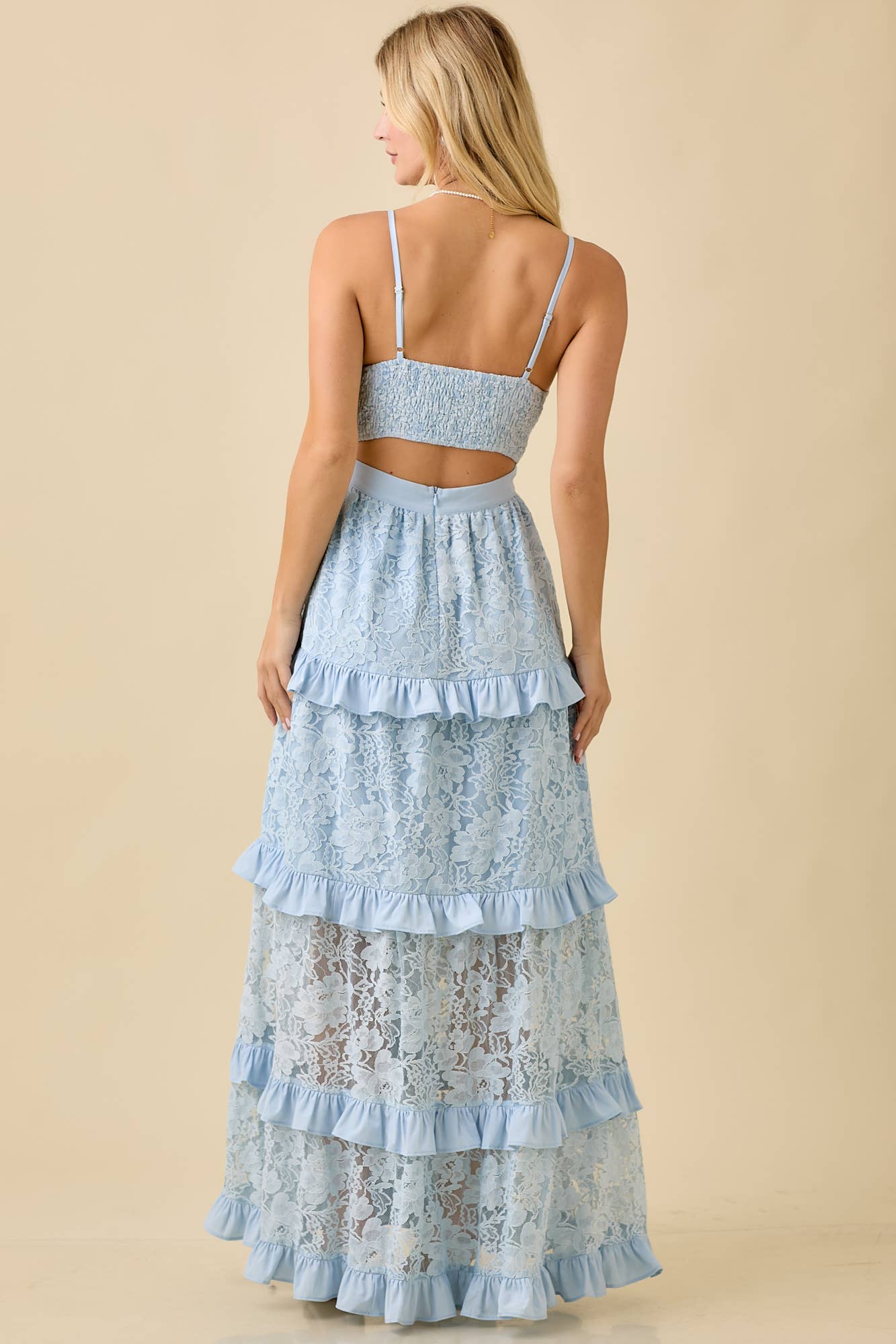 *Lace Maxi Dress With Ruffle Tier And Thigh Slit