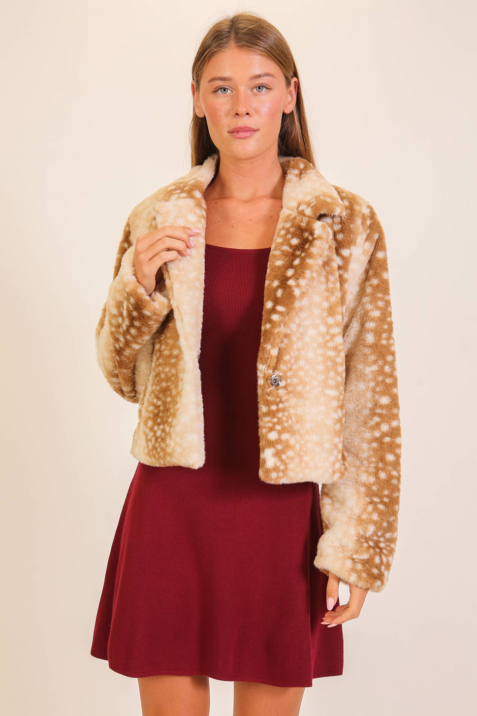 Spotted Faux Fur Cropped Jacket