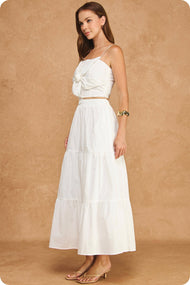 Flower Rosette Detail Crop Top & Tiered Midi Skirt Set