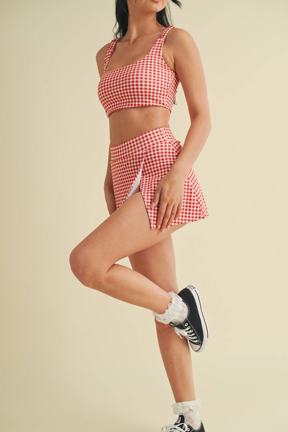 Gingham A-Line Skort: Blue / L