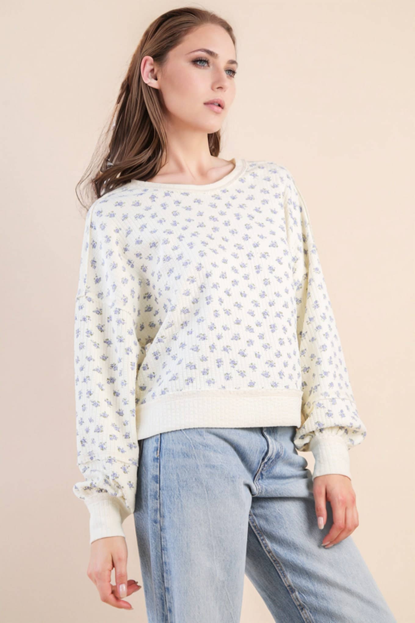Blush Floral Oversized Knit Top