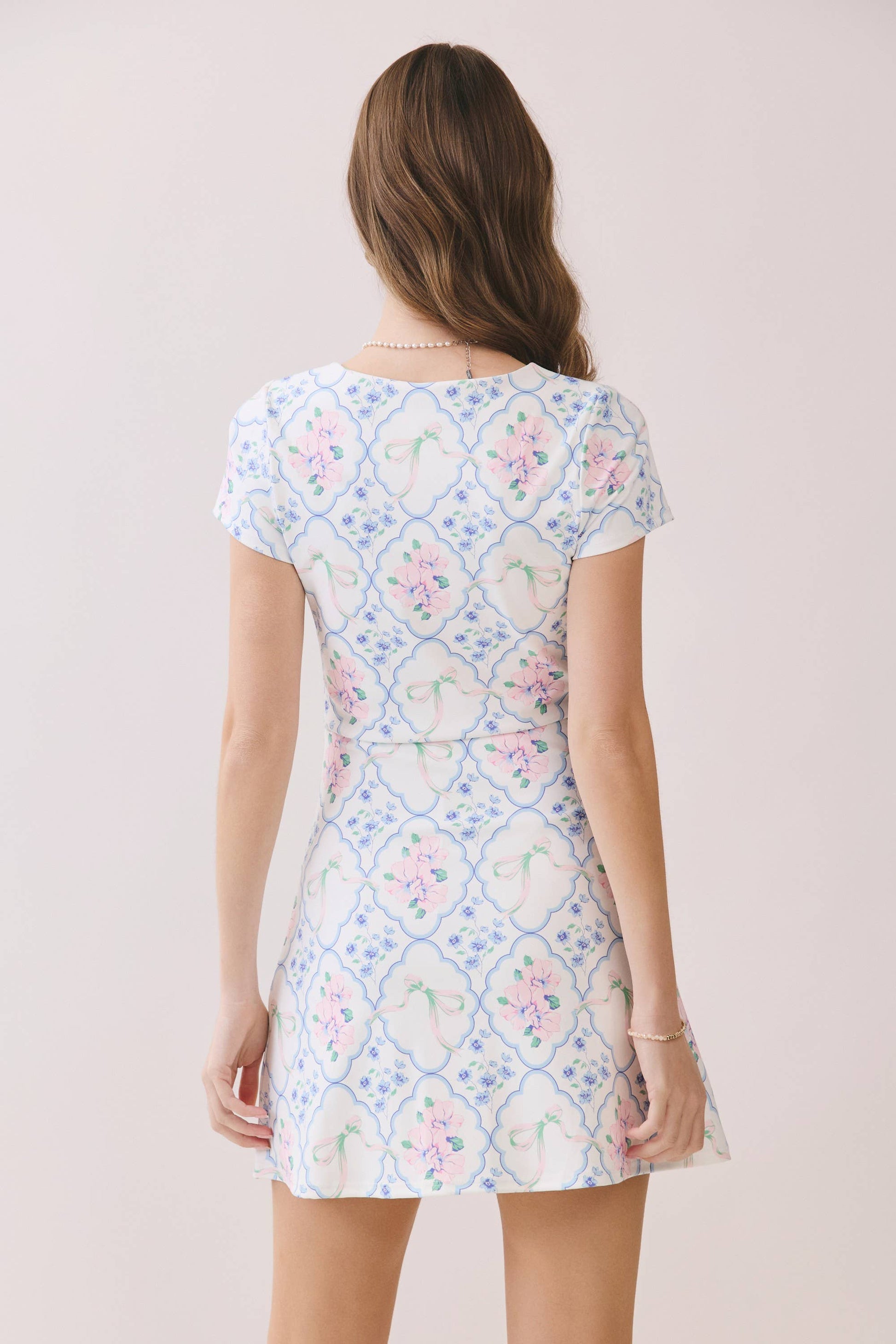 Vintage Floral Print Square Neck Mini Dress
