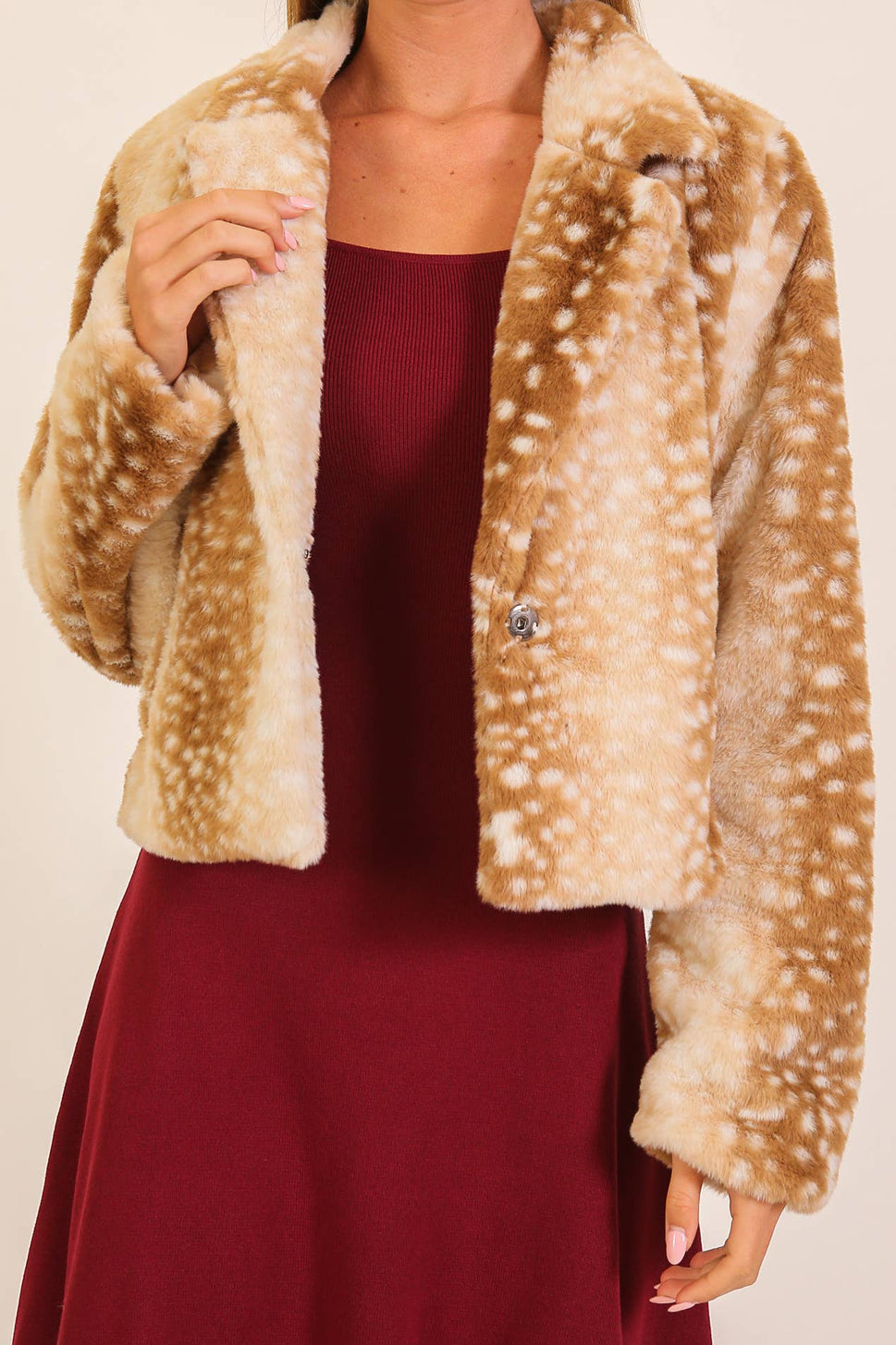 Spotted Faux Fur Cropped Jacket