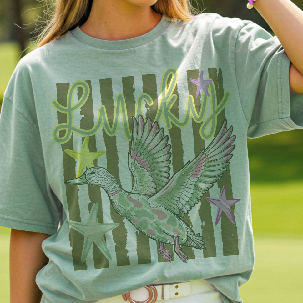Lucky Duck Preppy Camo Sarcastic Retro Graphic Tee