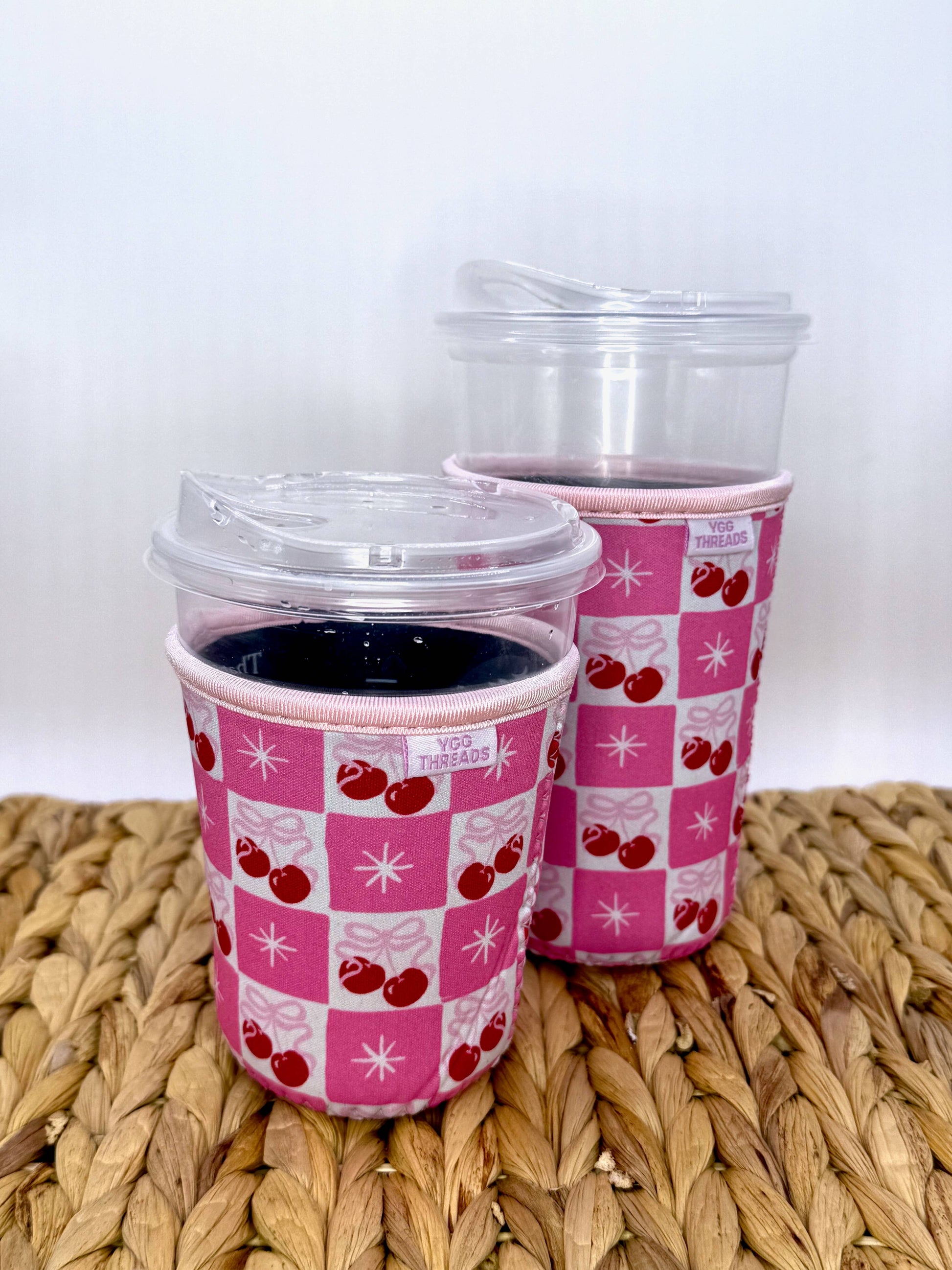 Cherry Bow Coquette Girl Iced Drink Sleeve - Medium: Light Pink
