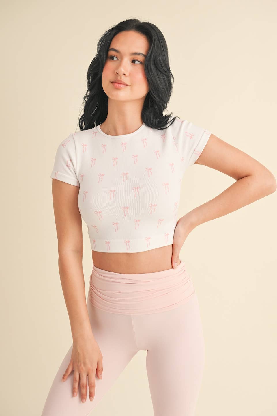 BOW PRINT CREWNECK BABY TEE