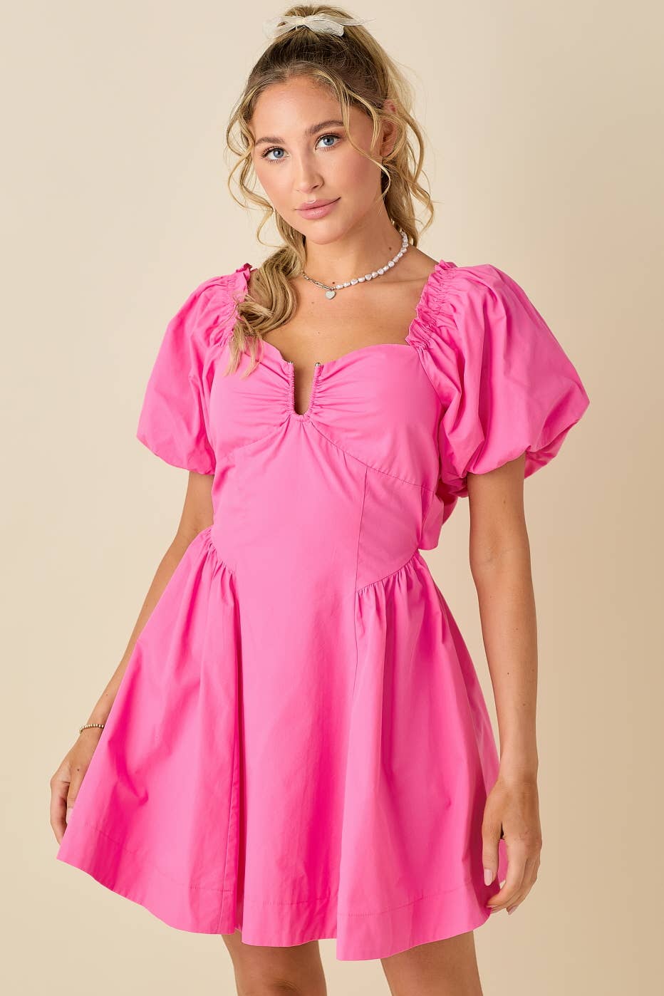*Sweetheart neckline A-line mini dress: PINK