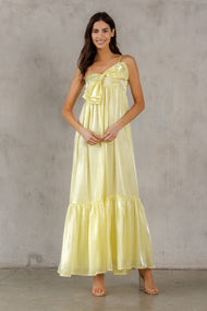 SATIN METALLIC SHEEN MAXI BOW DRESS