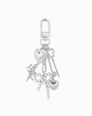 Multi Line Pearl Bow Baroque Bag Charm: Gold