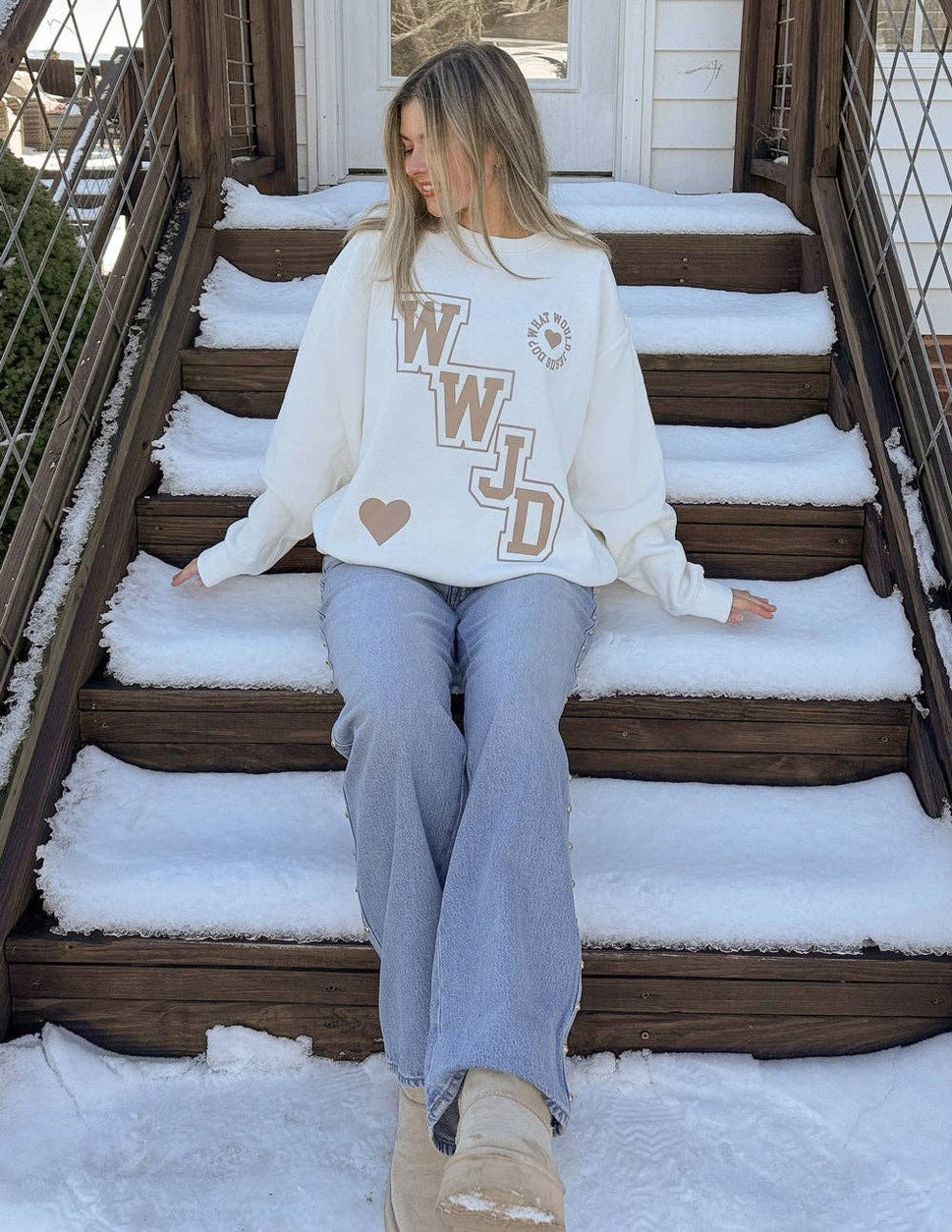 WWJD Varsity Crewneck: M