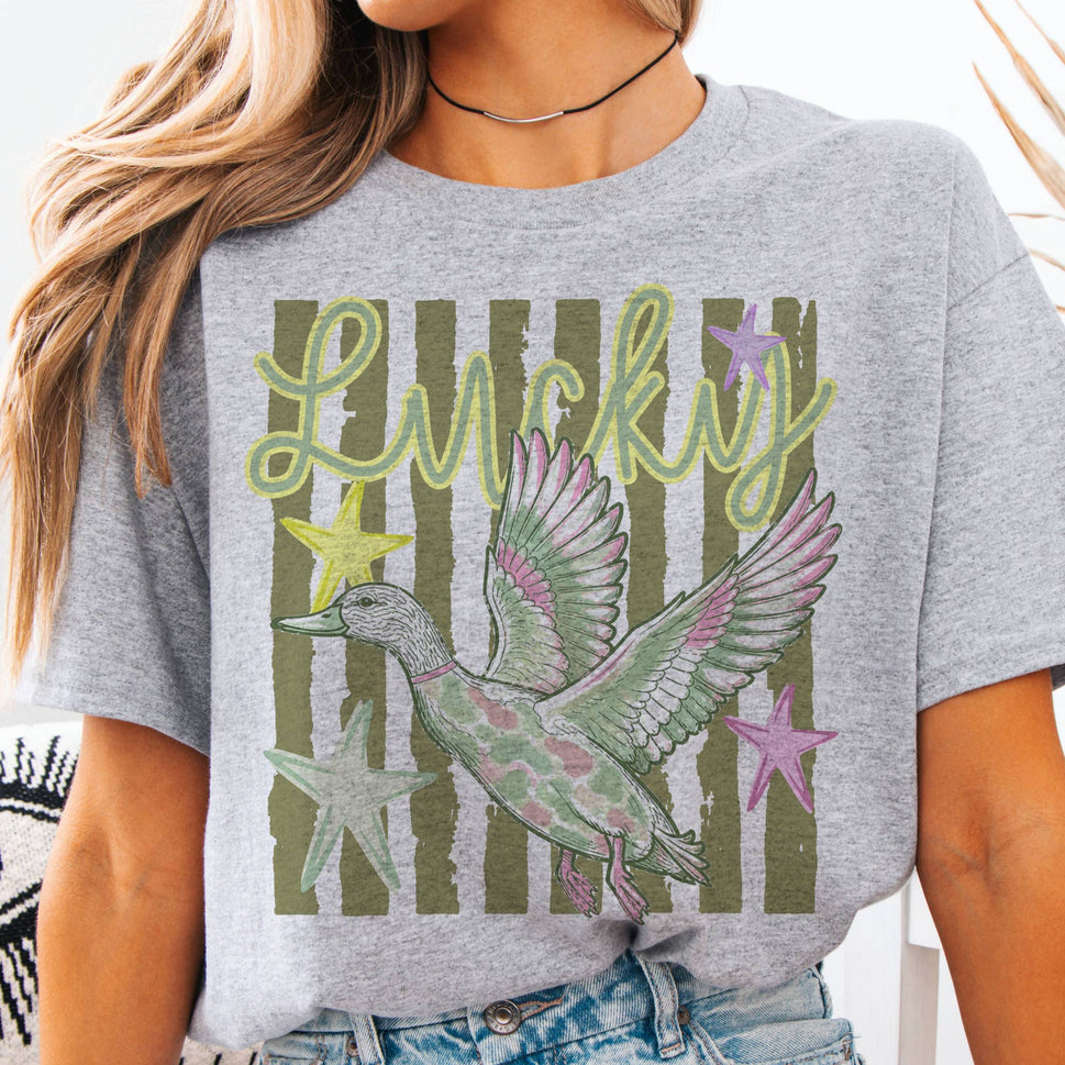 Lucky Duck Preppy Camo Sarcastic Retro Graphic Tee