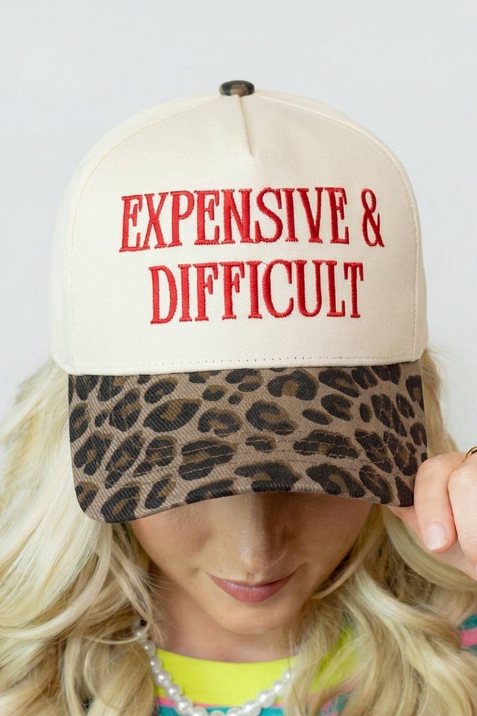 EXPENSIVE & DIFFICULT Leopard Contrast Brim Cap: Red / ONE SIZE