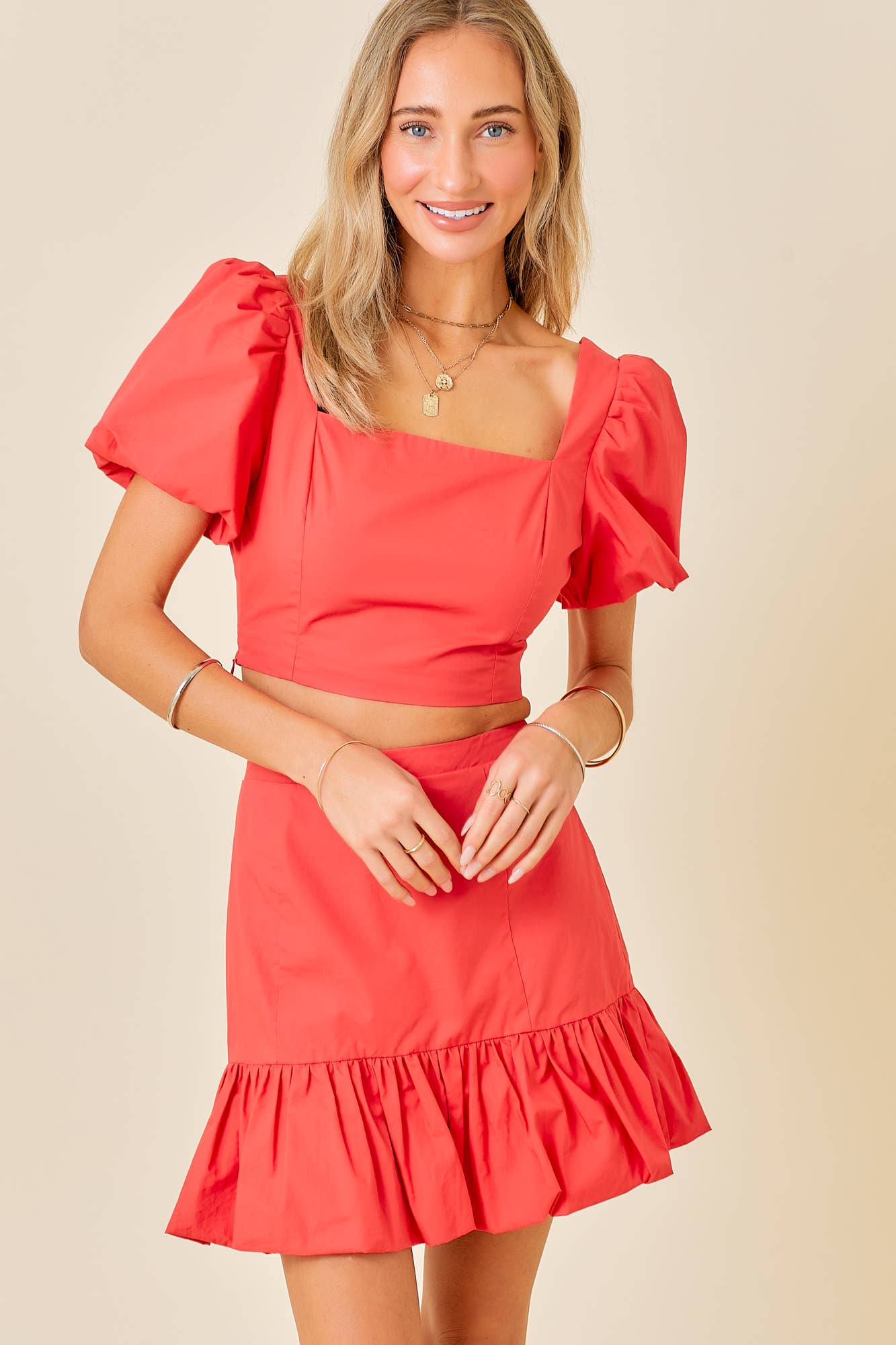 Ruffle Puff Sleeve Crop Top Mini Skirt Set