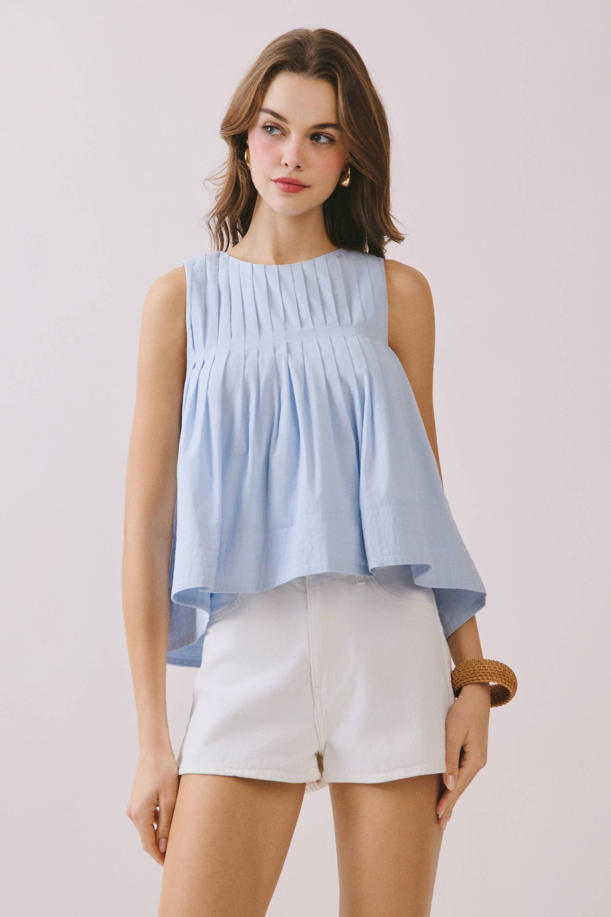 Pleated Detail High Low Sleeveless Top