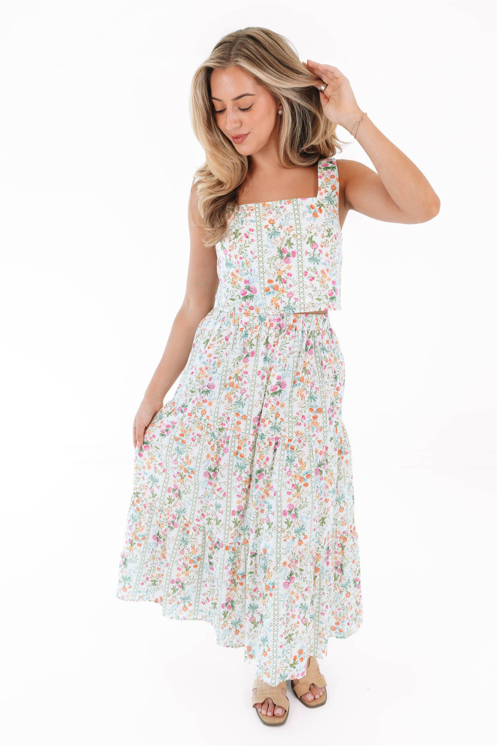 *The Nora Midi Skirt Set - Multi Floral Ruffle
