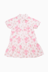 The Darcie Tween Dress - White & Pink Floral Embroidery