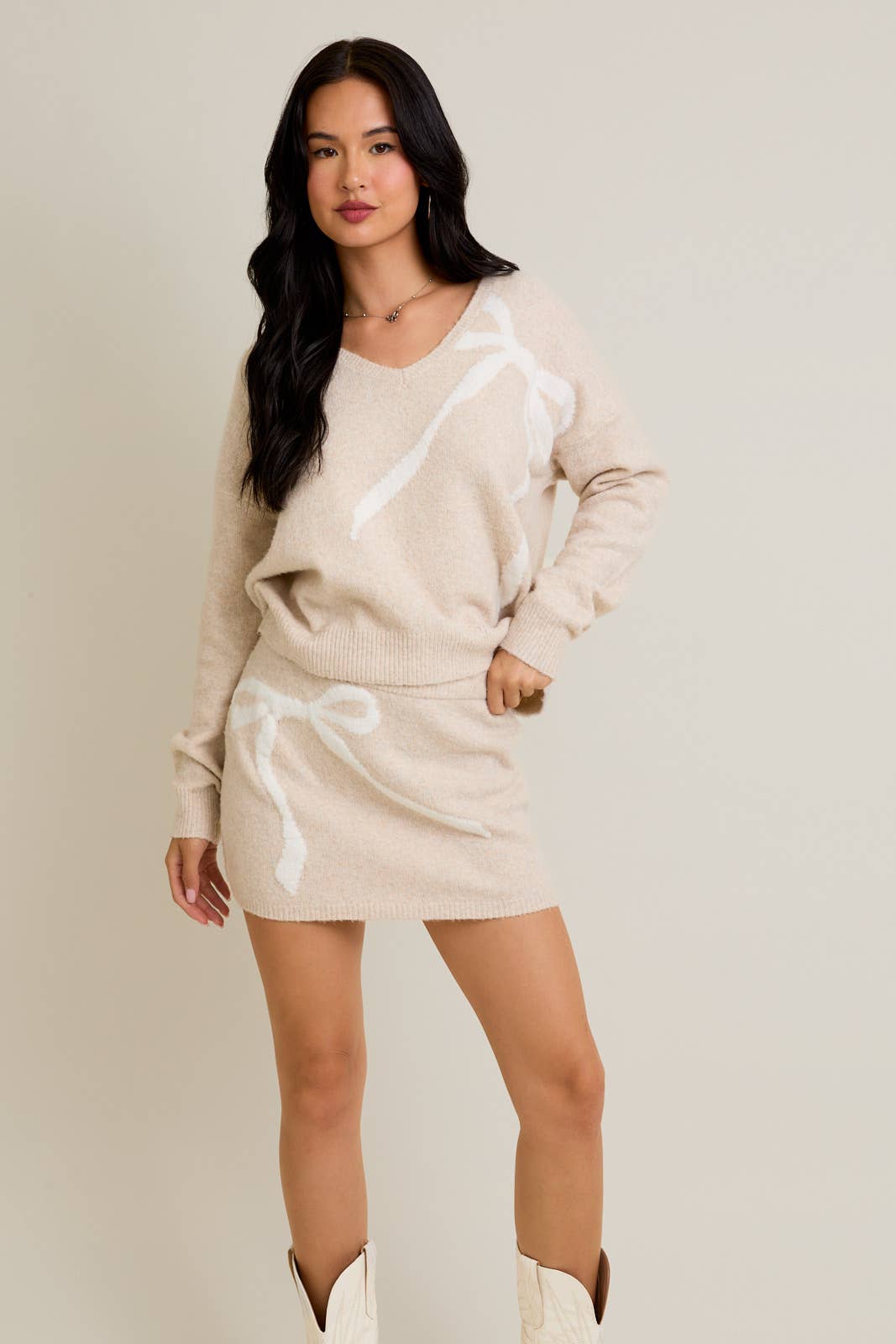 V-neck & Mini Skirt Set