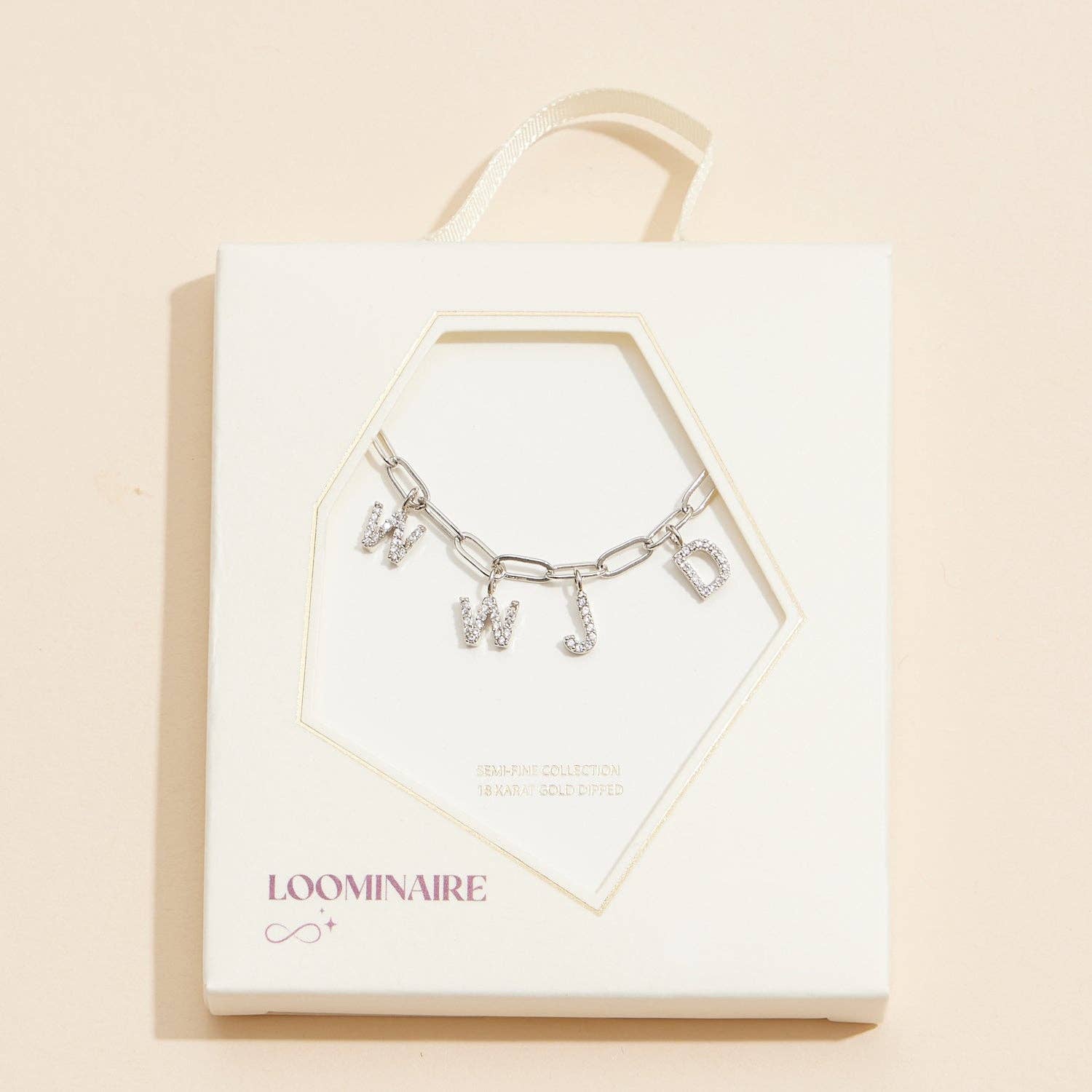 SPARKLING "WWJD" CUBIC ZIRCONIA 18K GOLD CHARM NECKLACE