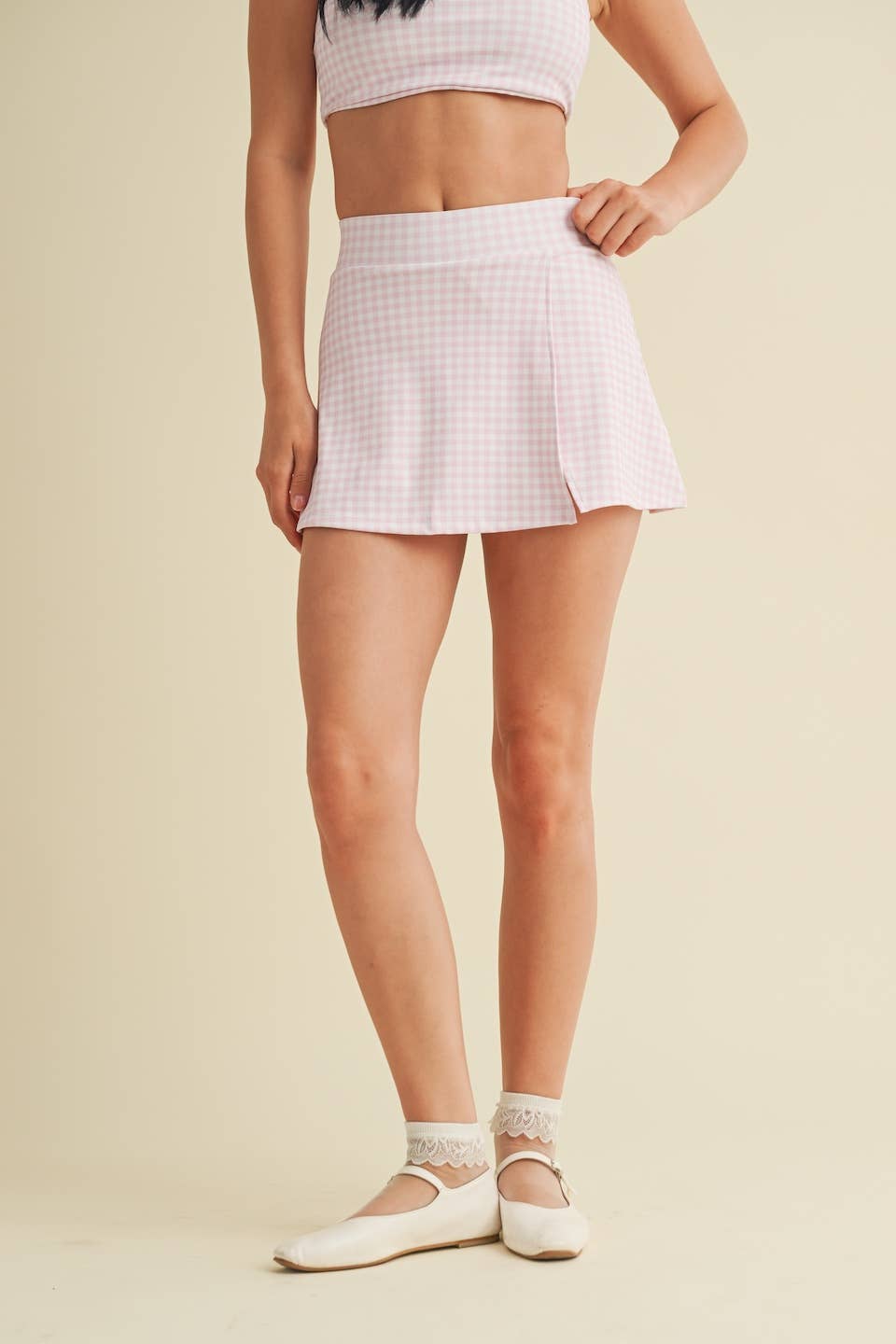 Gingham A-Line Skort: Blue / L