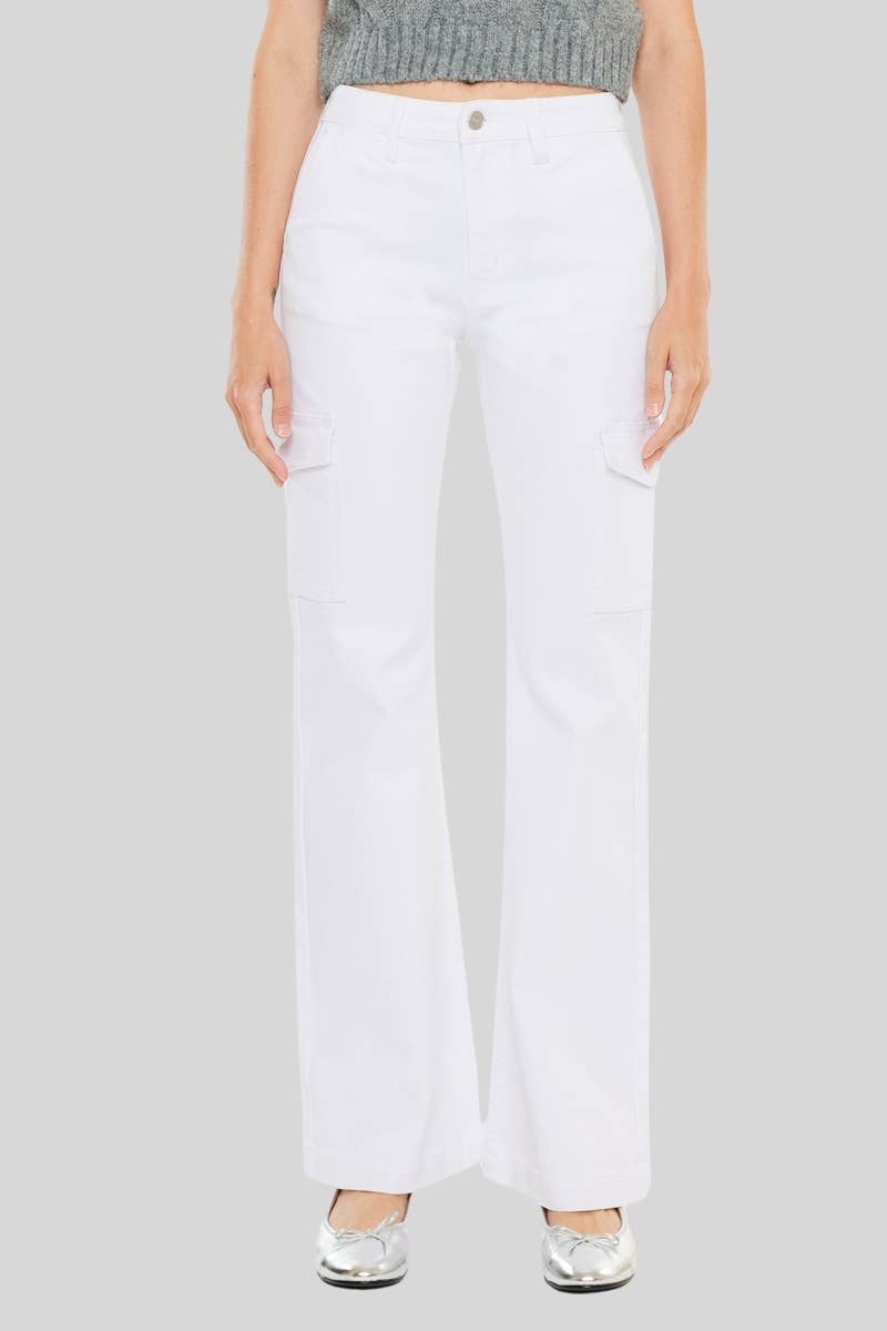 *Kan Can High Rise Wide Flare Jeans - White