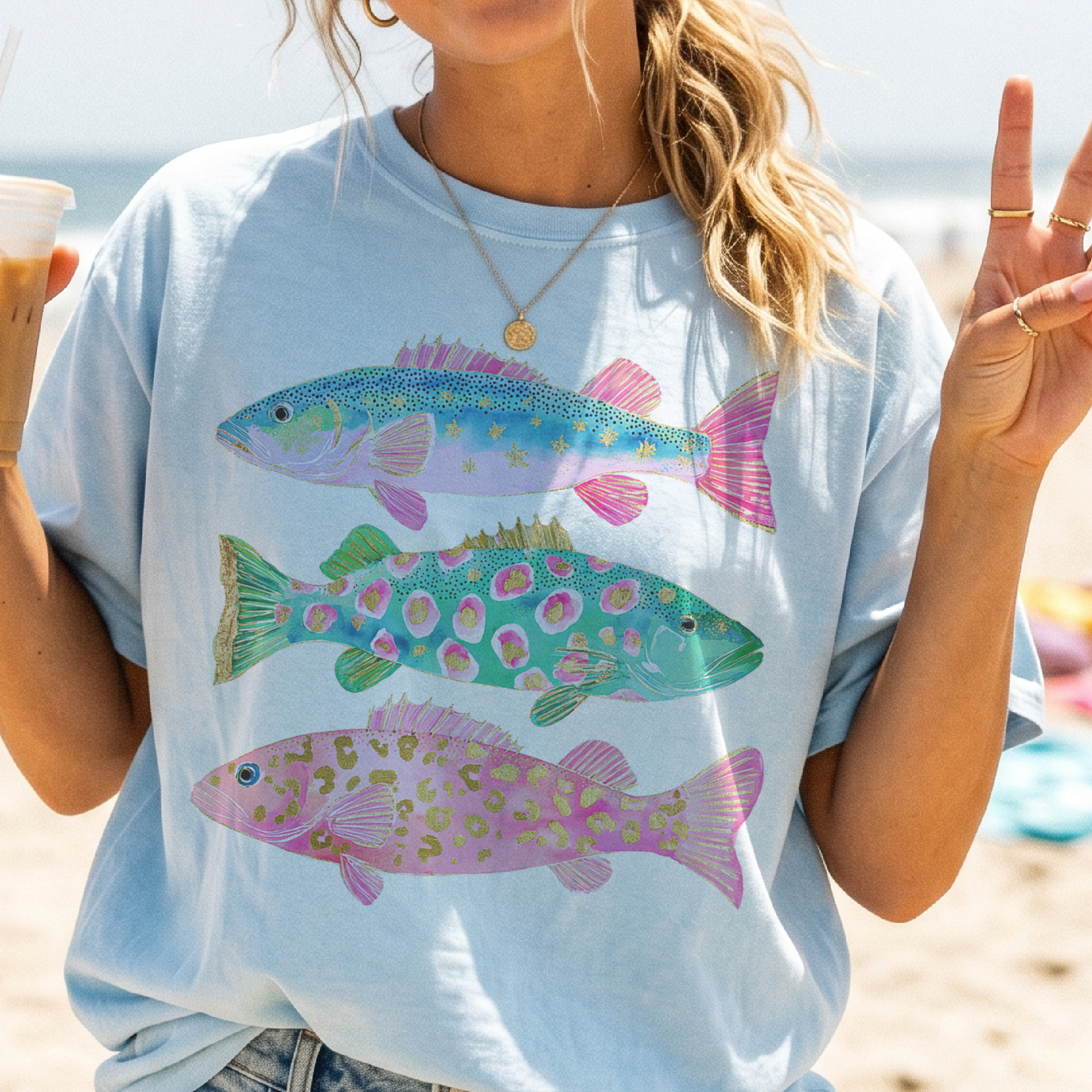 Coastal Preppy Fish Beach Ocean Club Graphic Tee