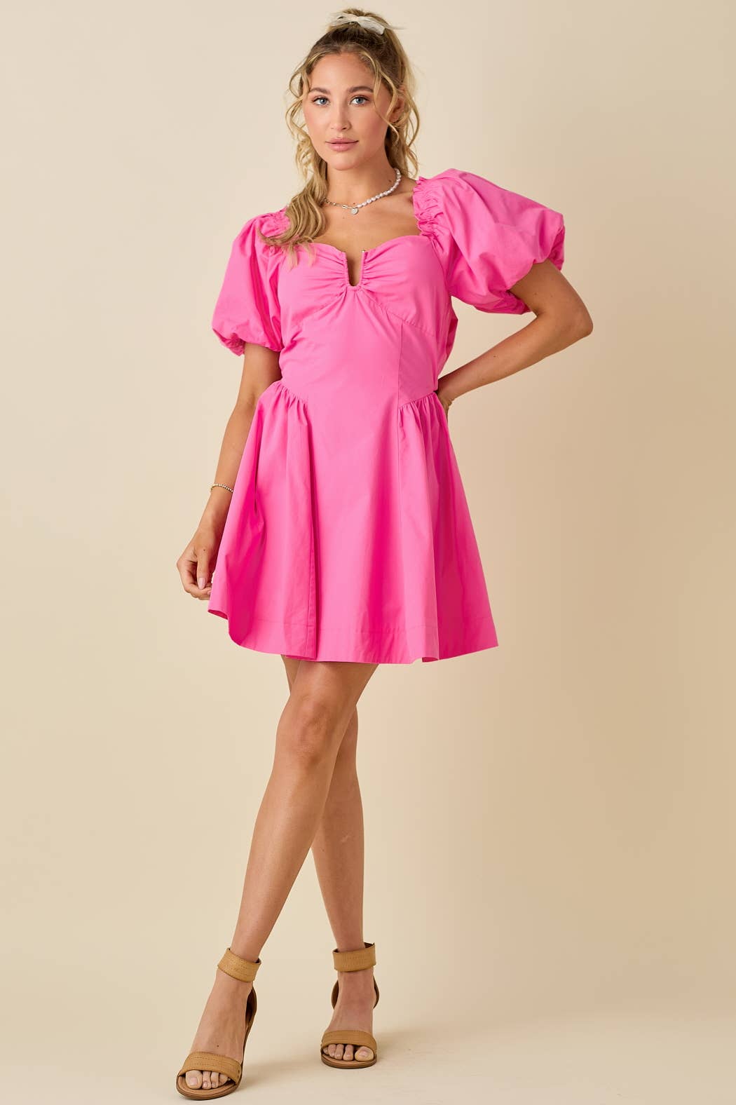 *Sweetheart neckline A-line mini dress: PINK