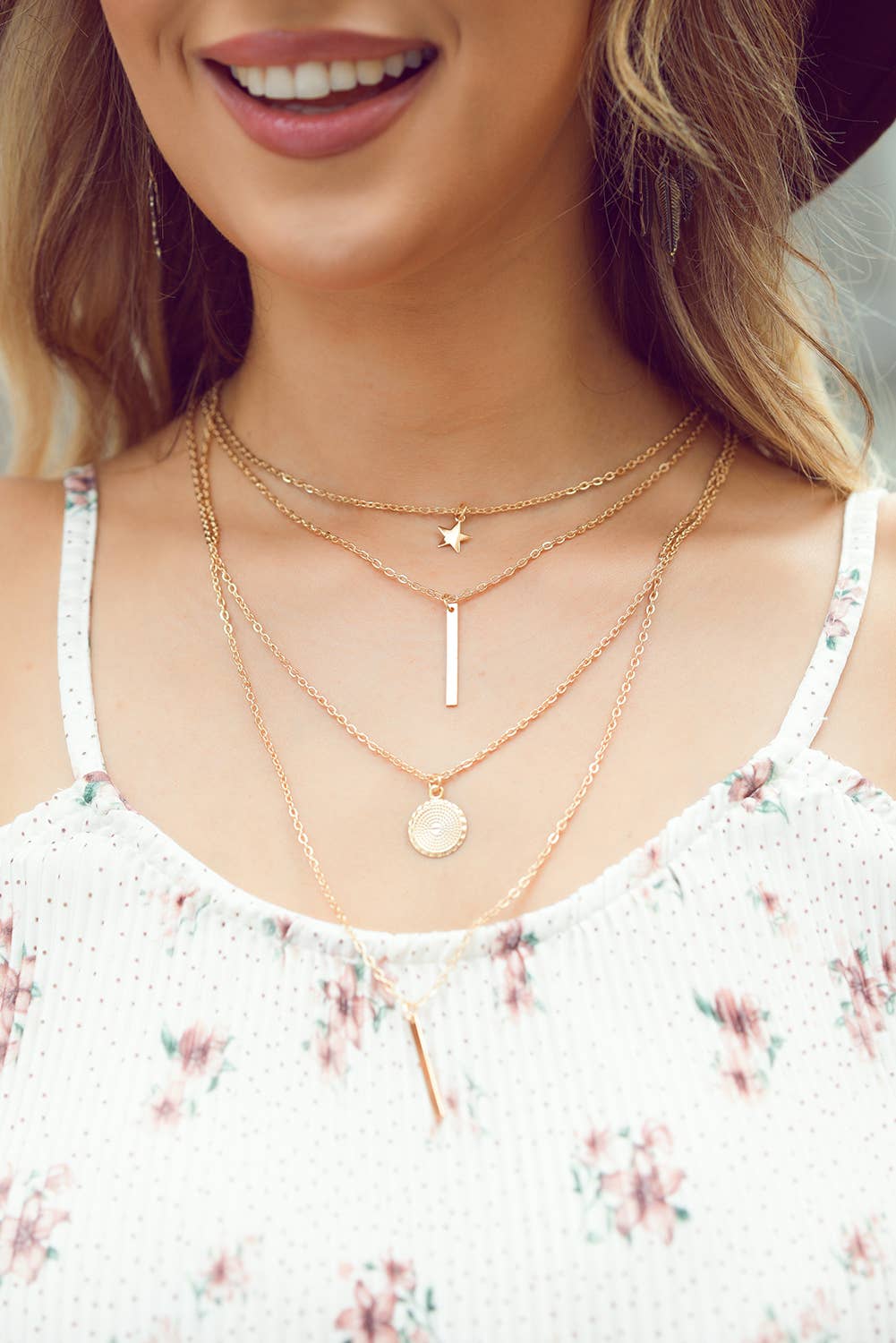 Boho Multi-layered Star Pendant Necklace: Gold