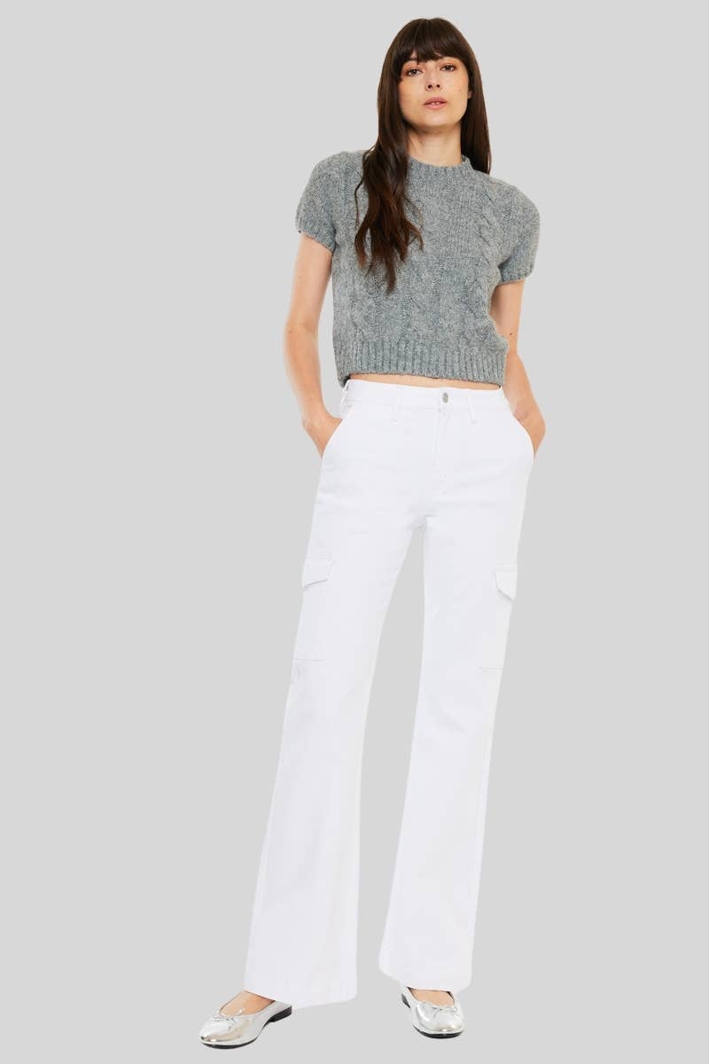 *Kan Can High Rise Wide Flare Jeans - White
