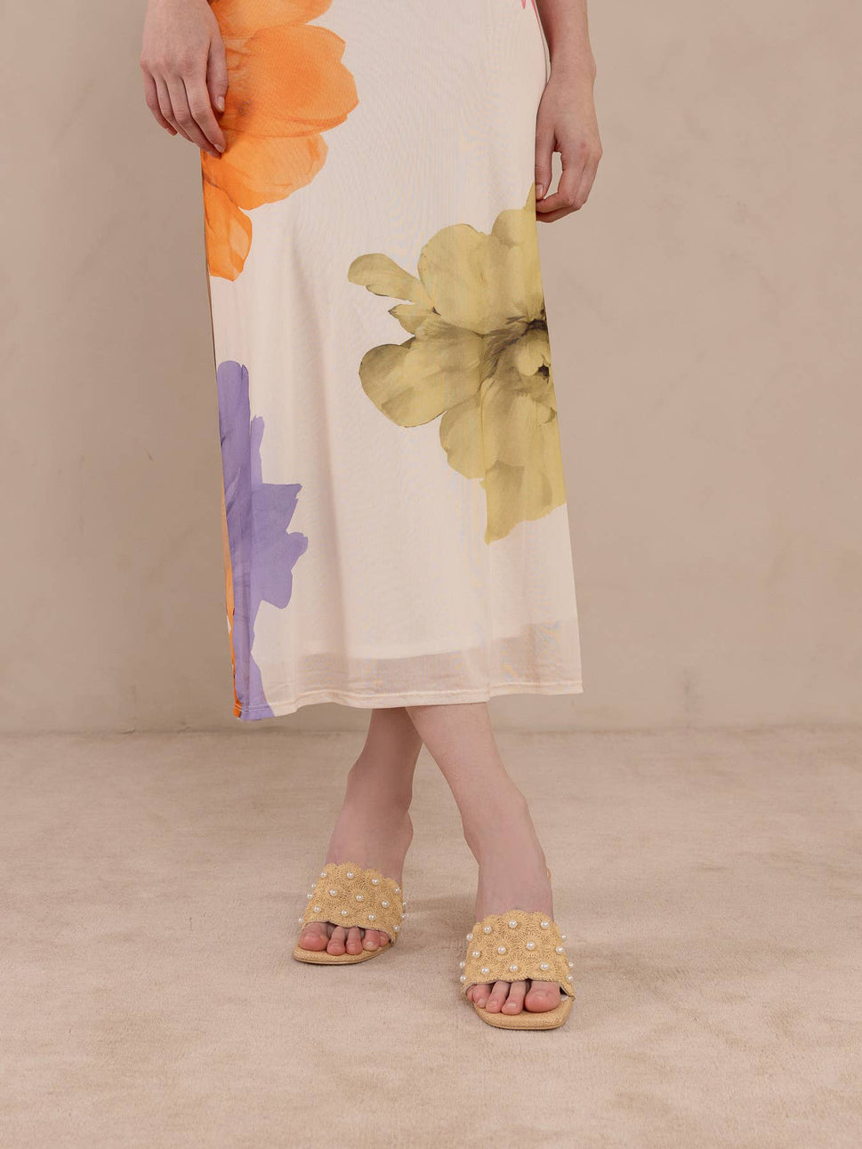 The Holland | Pearl Raffia Block Heel Mule