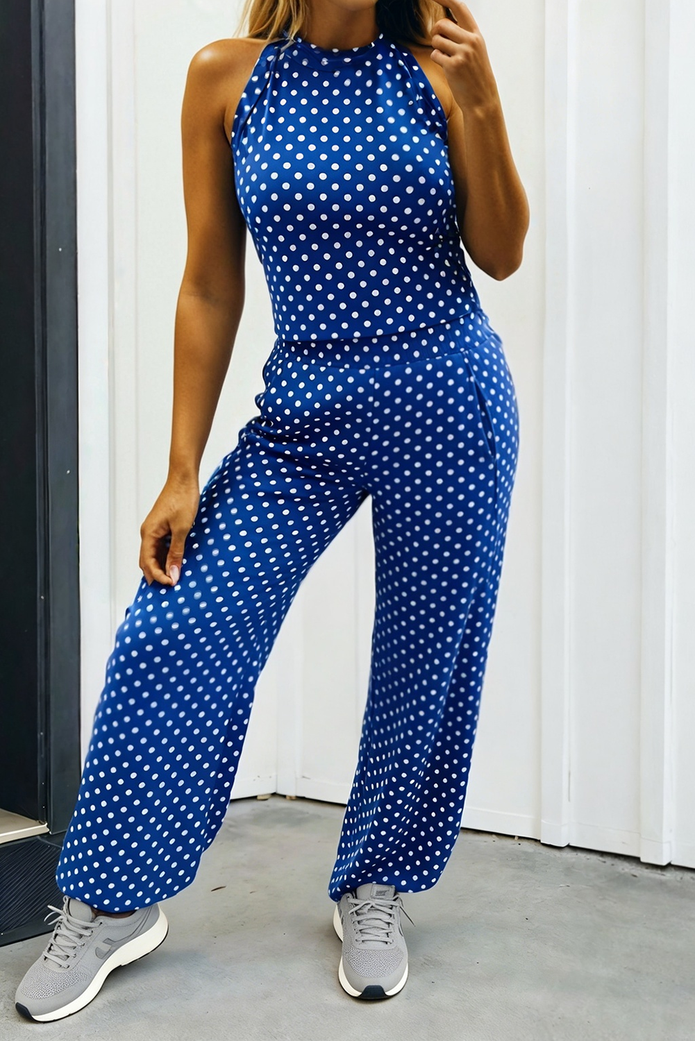Polka Dot Print Slim Tank Pants