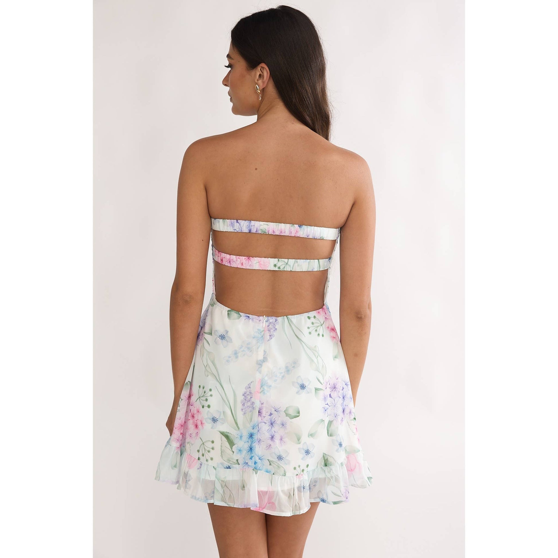 STRAPLESS BANDEAU FLORAL MINI DRESS
