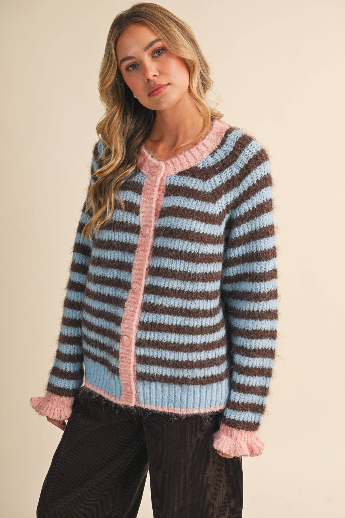 Ruffle Sleeve Stripe Sweater