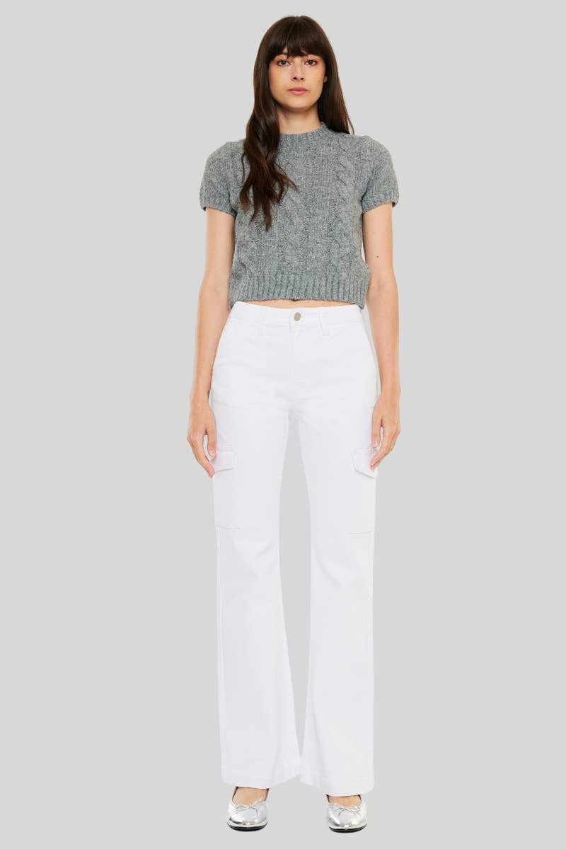 *Kan Can High Rise Wide Flare Jeans - White