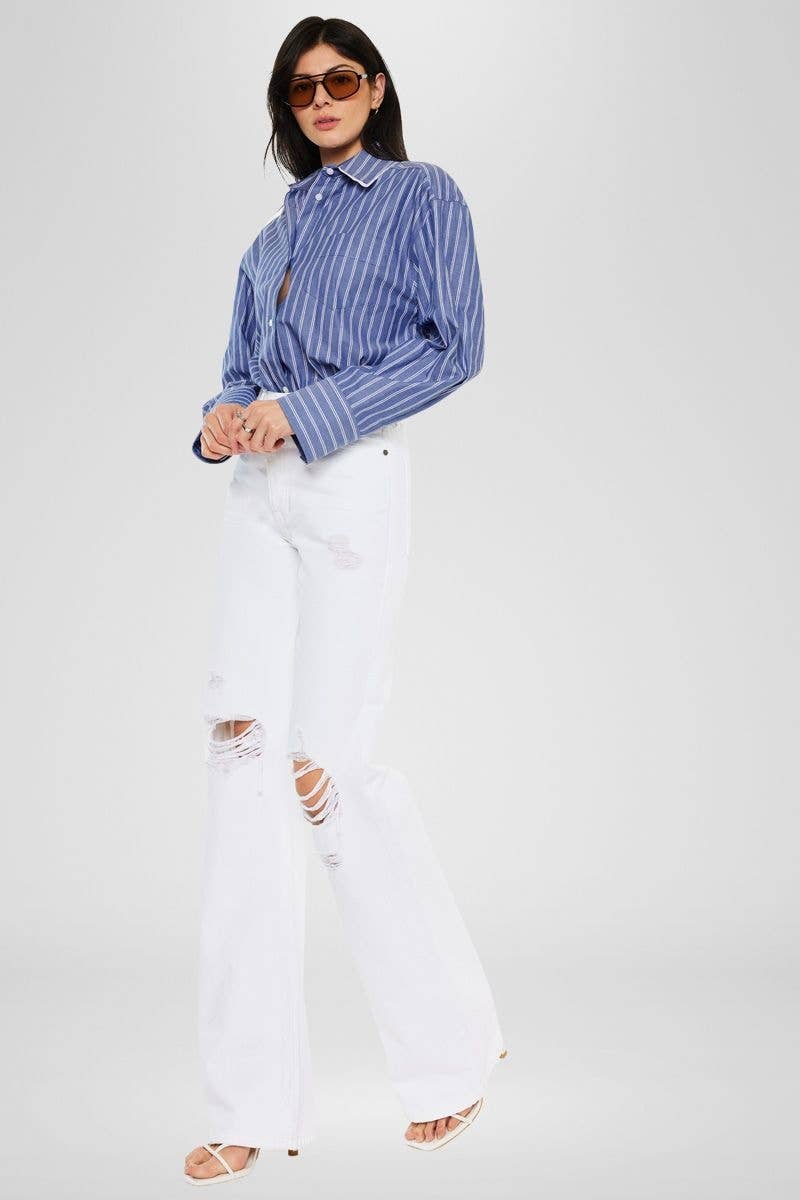 KAN CAN FLARE JEANS WHITE COLOR RIGID DISTRESSED