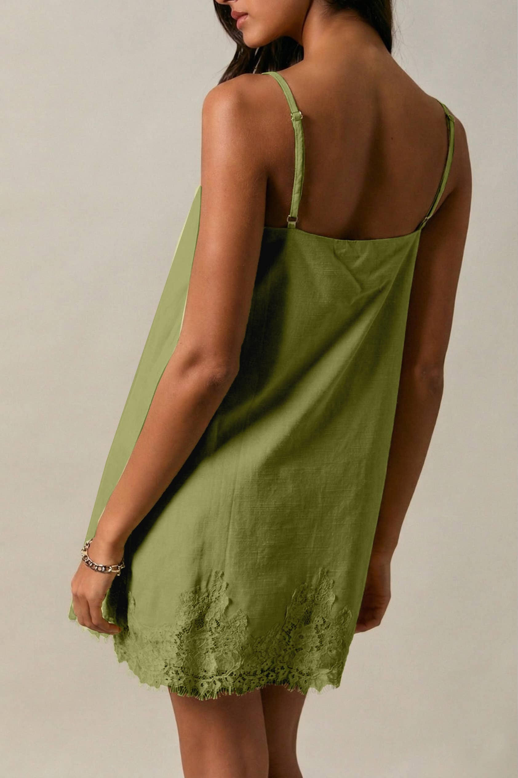 LACE TRIM SPAGHETTI SHIFT MINI DRESS