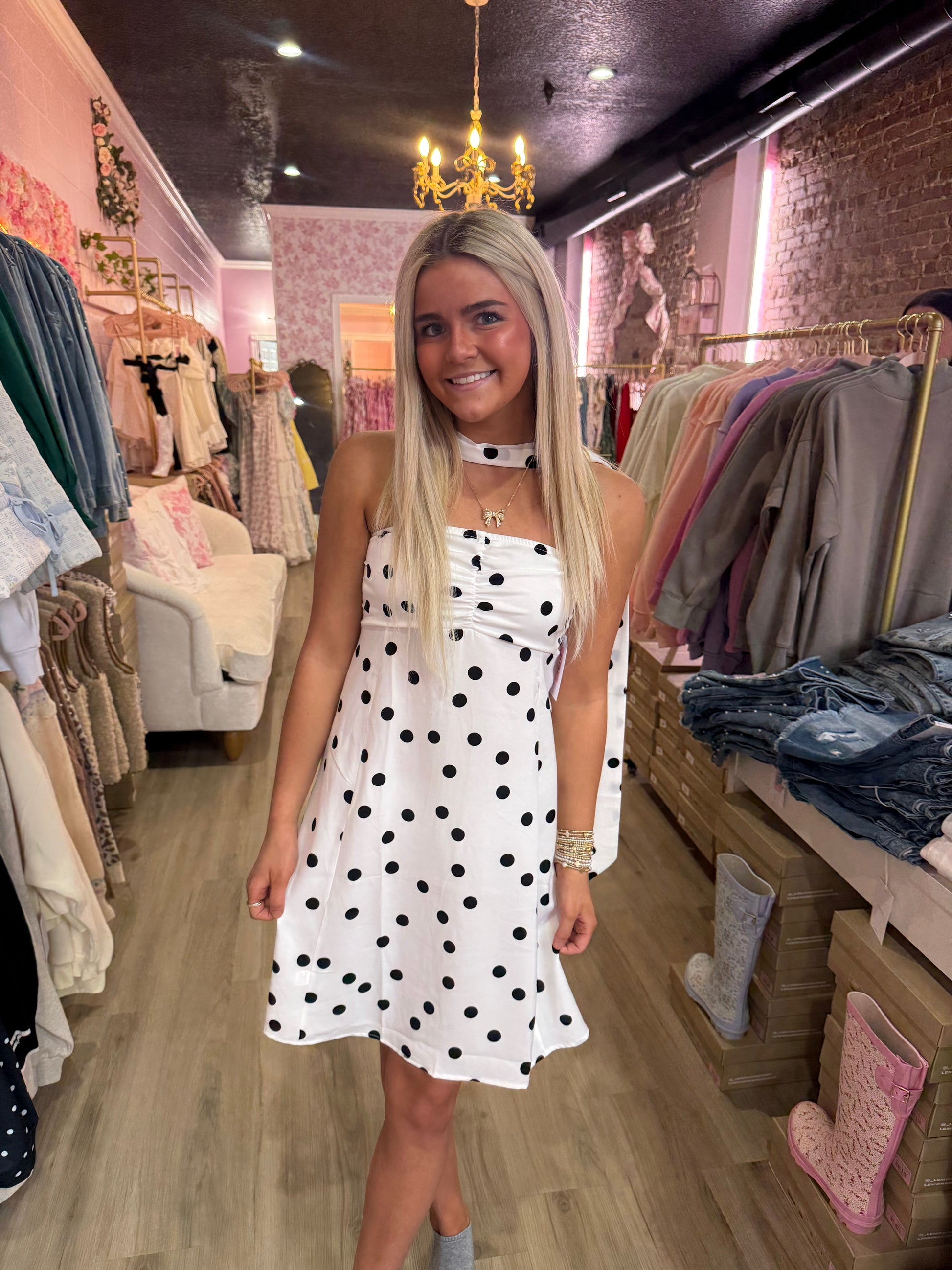 *Polka Dot Swing Dress: White