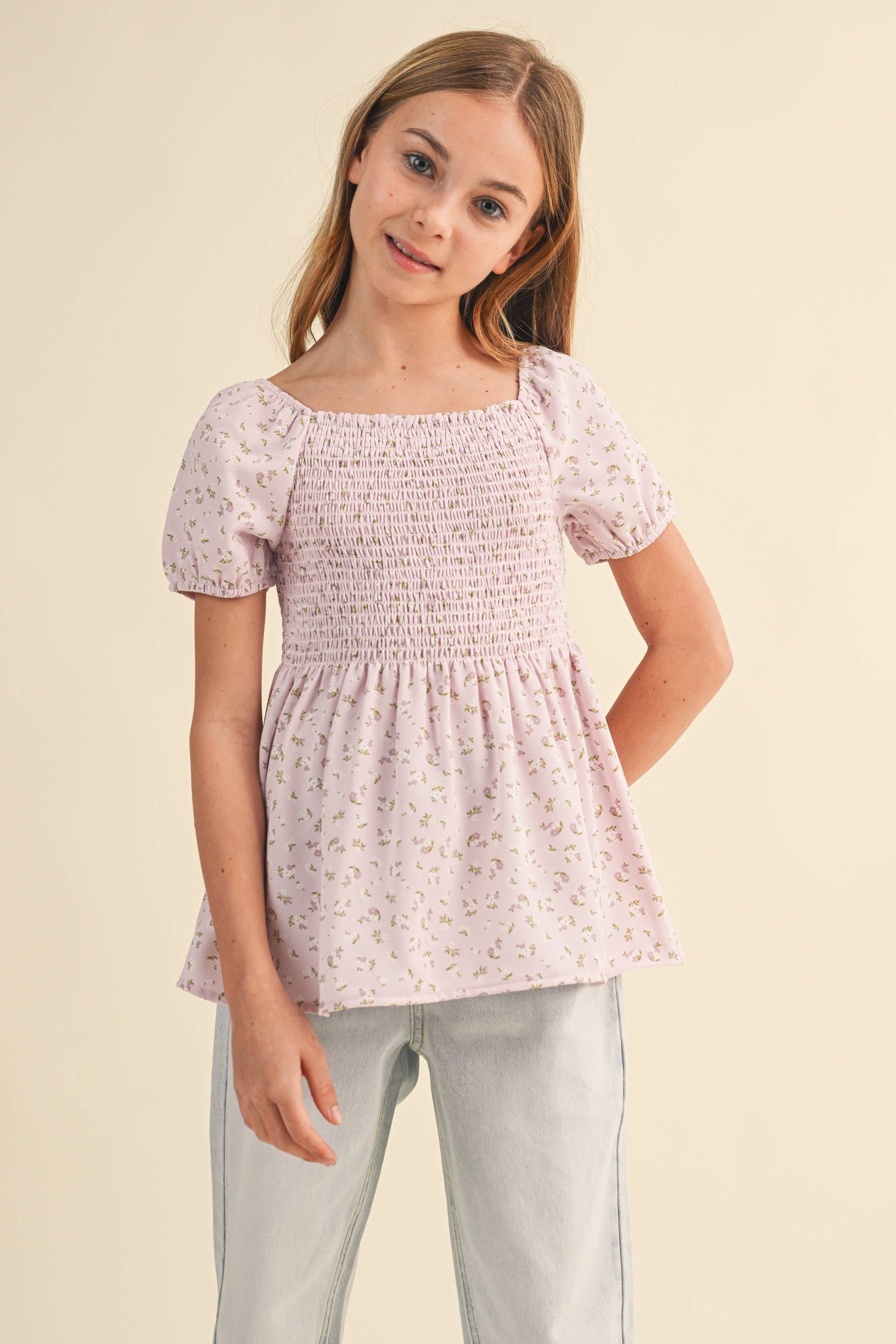 TWEEN KIDS GIRLS SMOCKED TOP