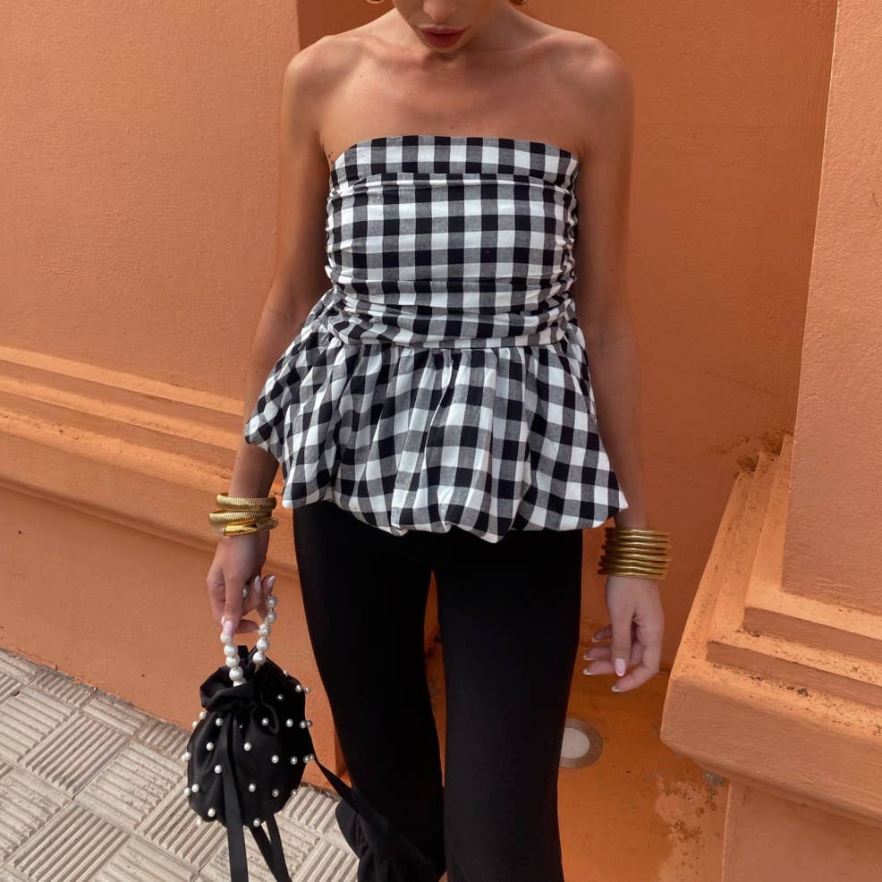 Gingham Bubble Tube Top