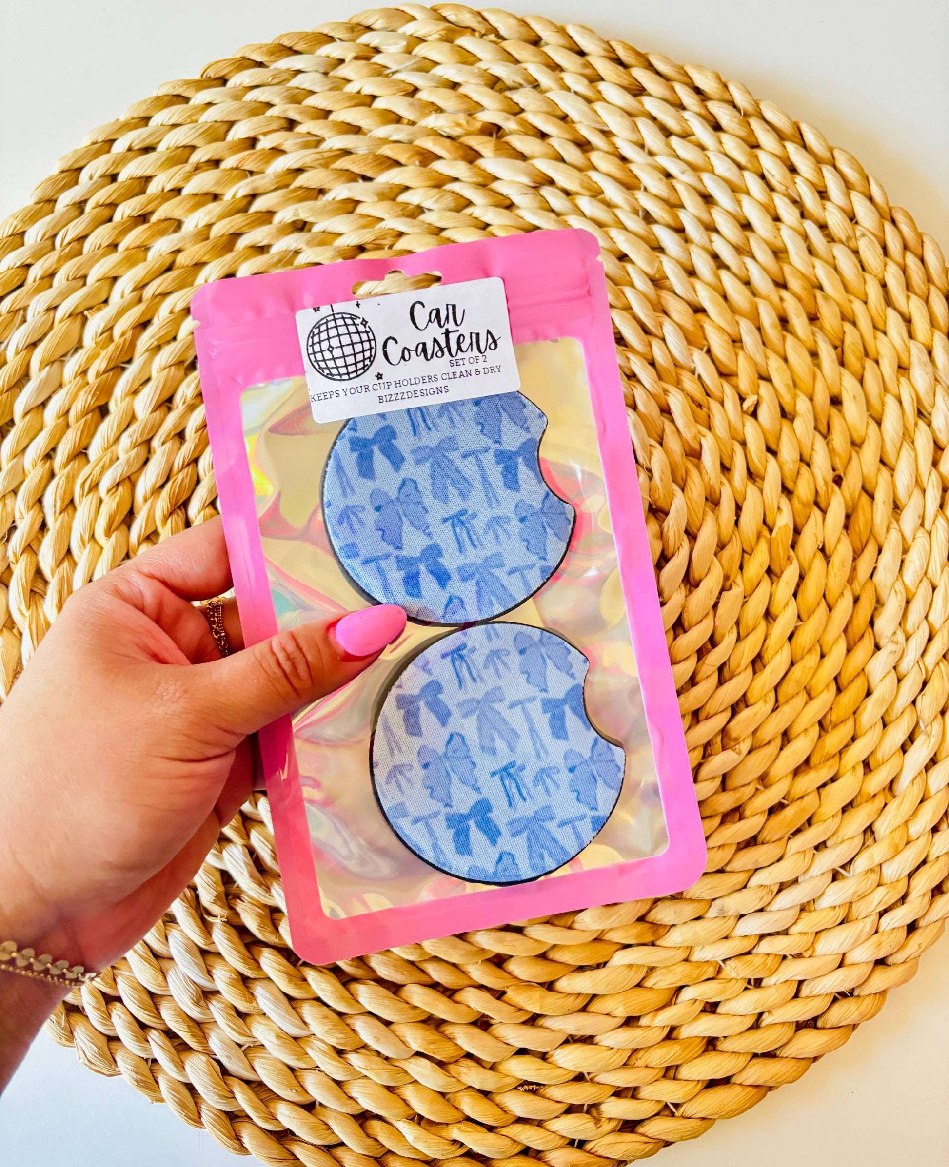 Blue Bow Coquette Car Coasters | Bow Car Coasters Set of 5