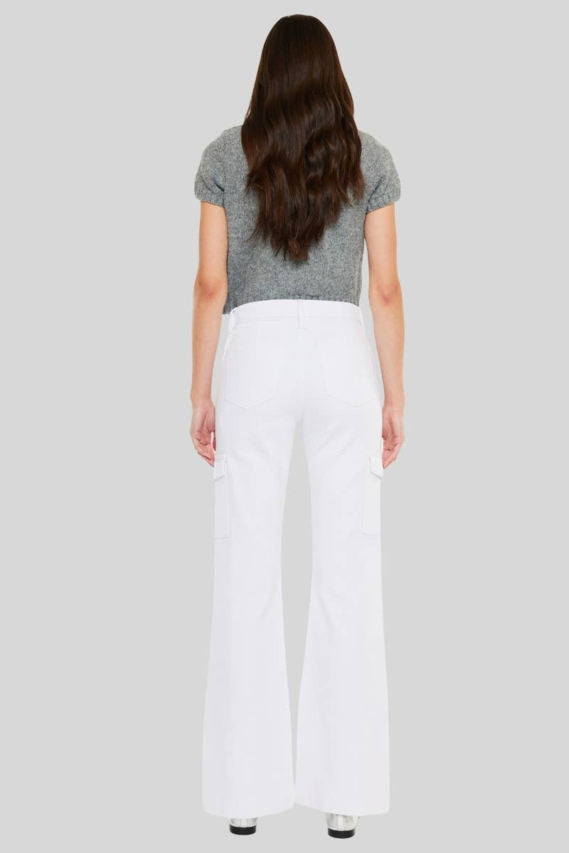 *Kan Can High Rise Wide Flare Jeans - White